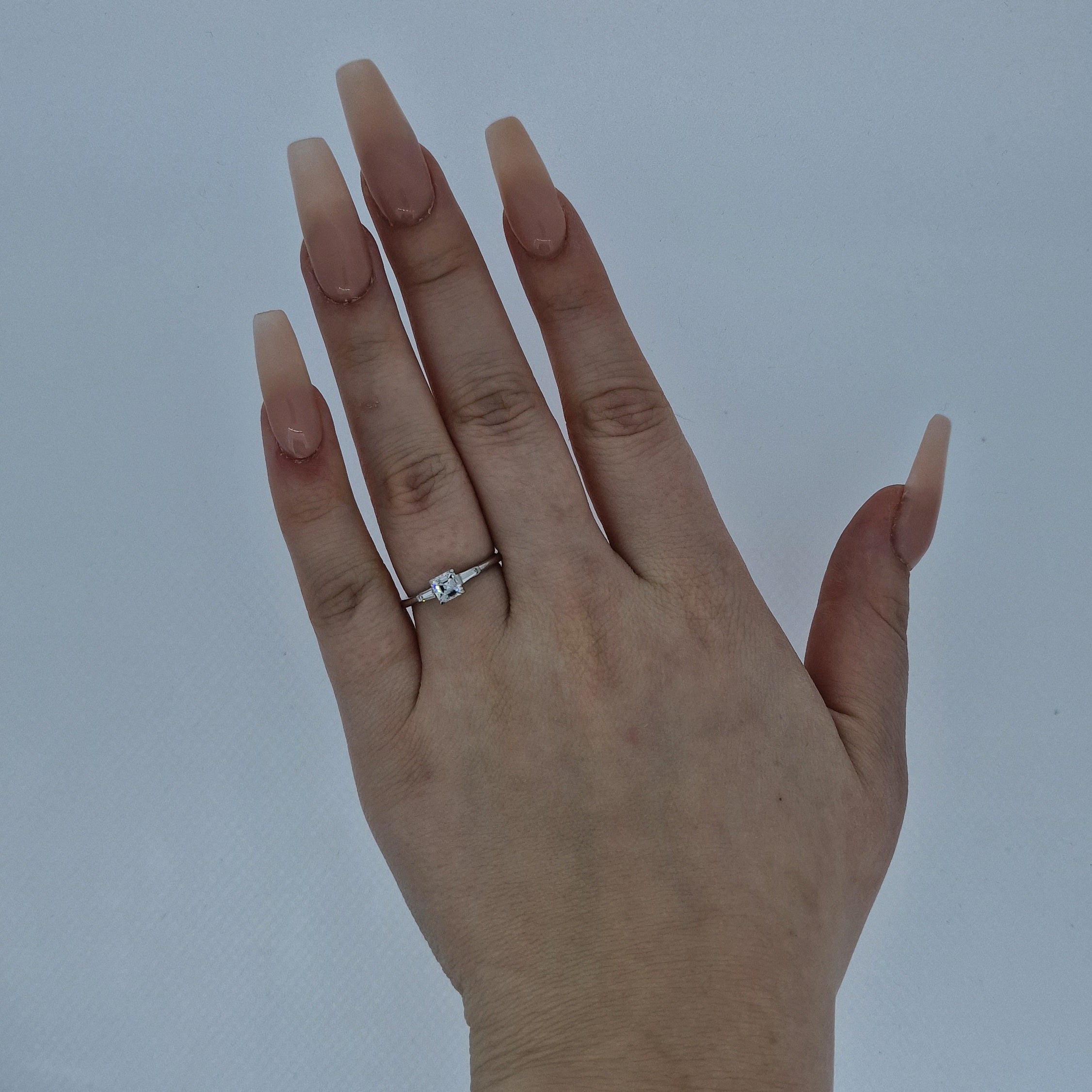 GIA 0.50ct E/VVS2 Asscher Cut Diamond Ring with Tapered Baguette Diamond Shoulders Set in Platinum