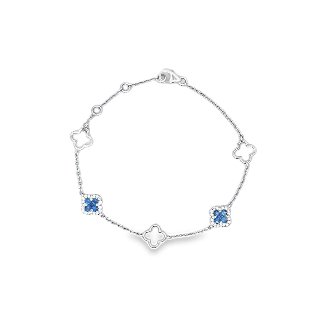 0.59ct Sapphire & Diamond Clover Bracelet in 9ct White Gold