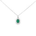 VIP Emerald & Diamond Oval Shaped Pendant Set in 18ct White Gold - Montpellier Jewellers
