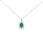 Emerald & Diamond Oval Shaped Pendant Set in 18ct White Gold