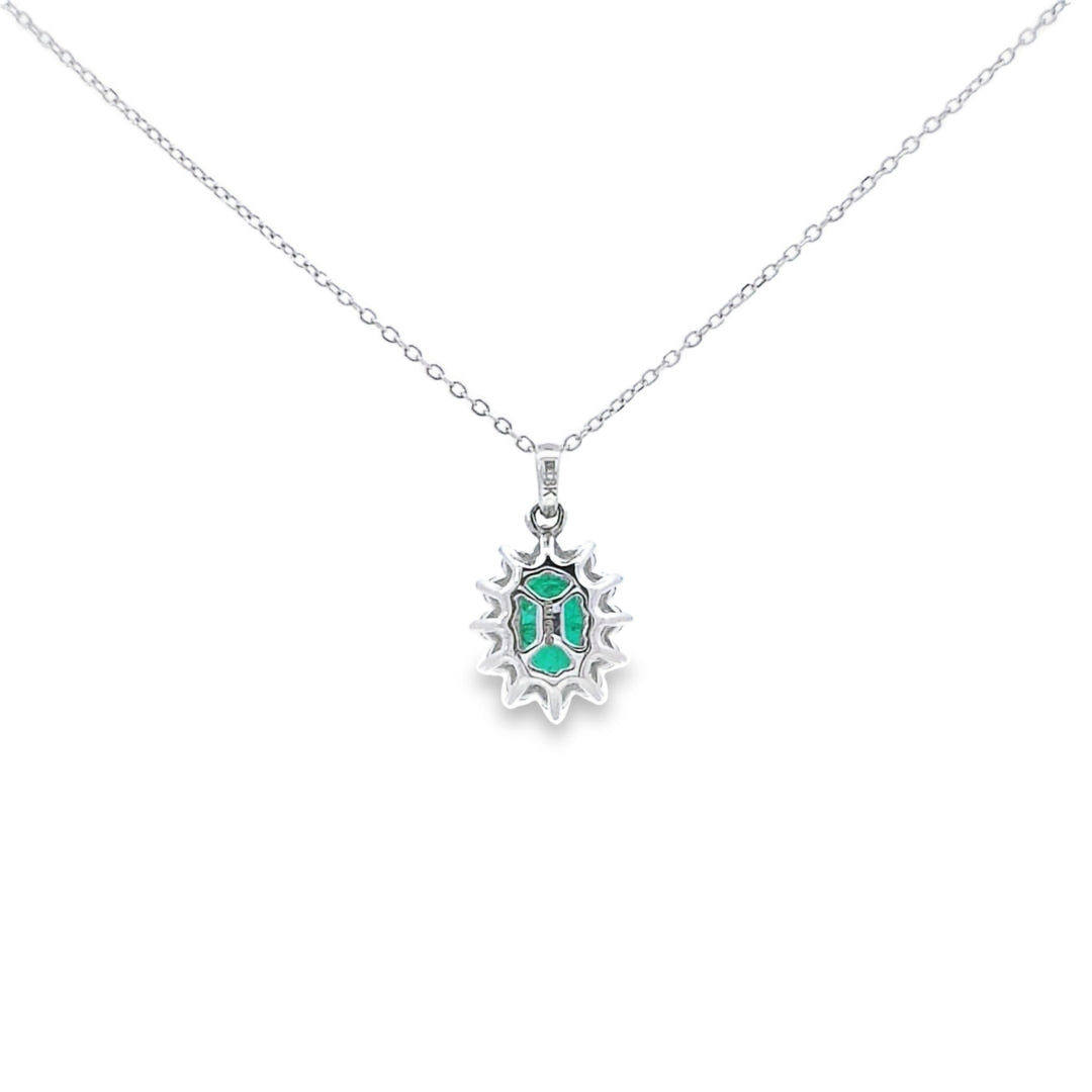 VIP Emerald & Diamond Oval Shaped Pendant Set in 18ct White Gold - Montpellier Jewellers