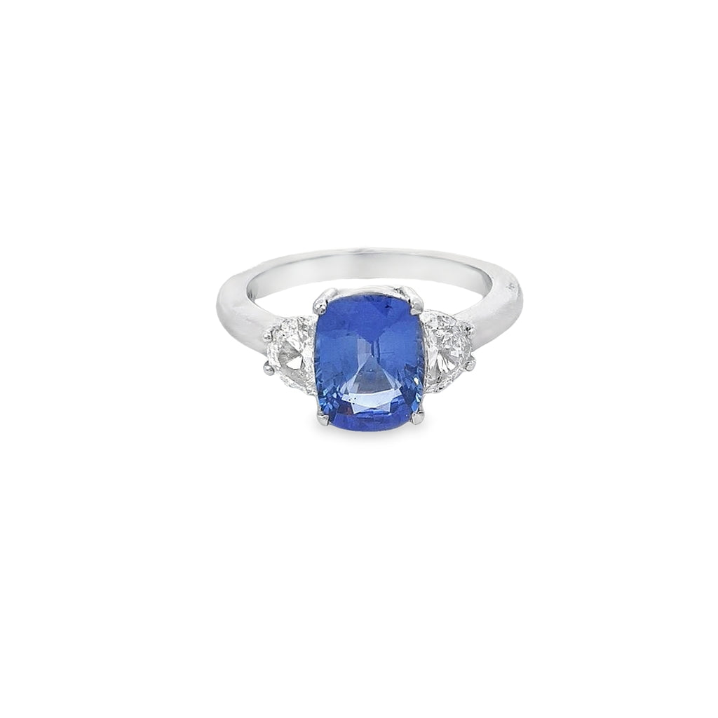 Gubelin Certified 2.71ct Sapphire (No Heat) & Diamond Ring