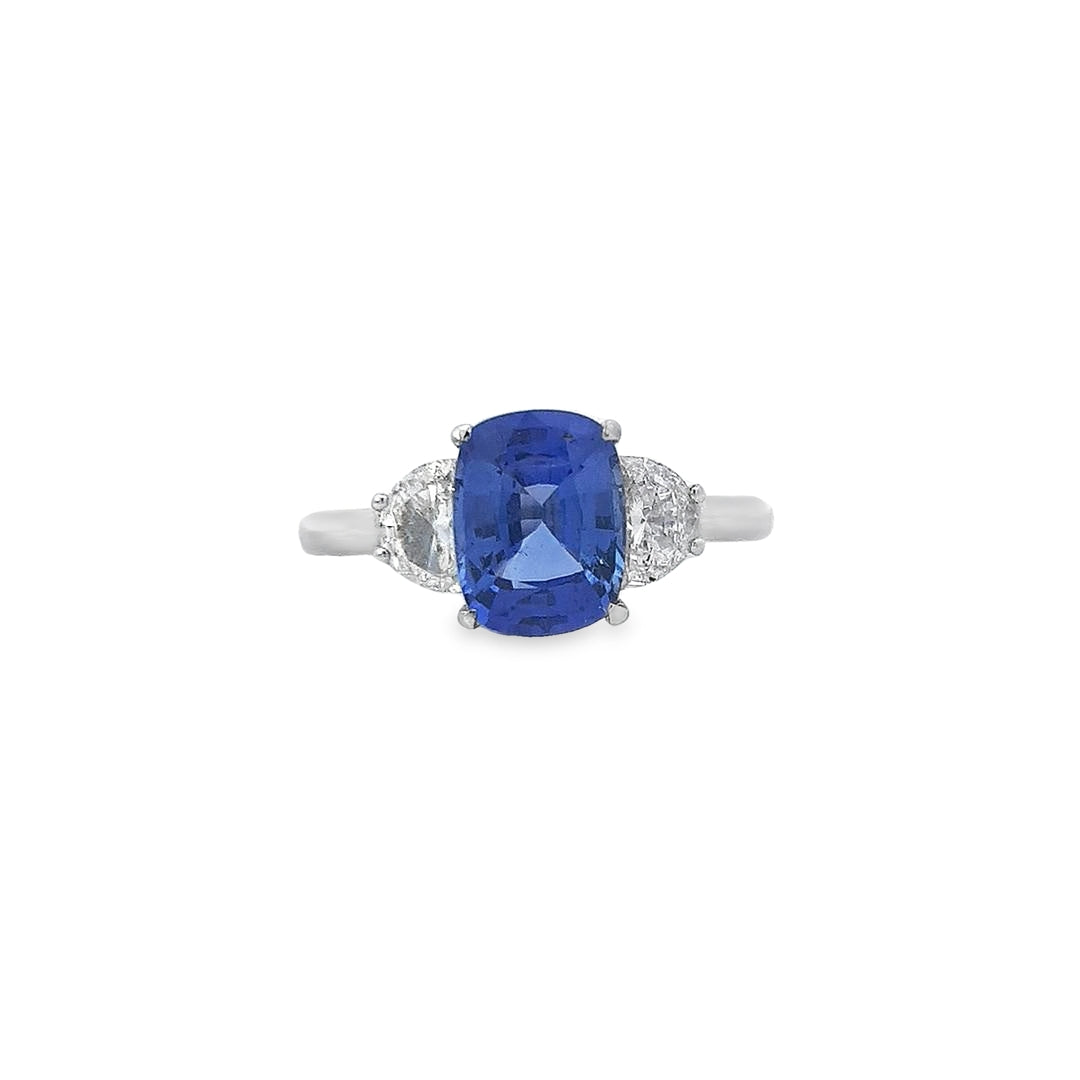 Gubelin Certified 2.71ct Sapphire (No Heat) & Diamond Ring - Montpellier Jewellers