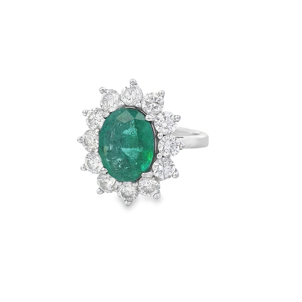 3.50ct Emerald & Diamond Cluster Ring set in Platinum