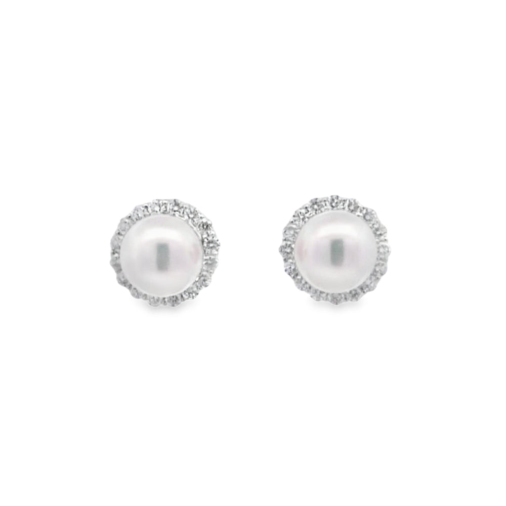 Pearl Halo Stud Earrings AAA Quality Akoya Pearls 8.0mm - 8.5mm