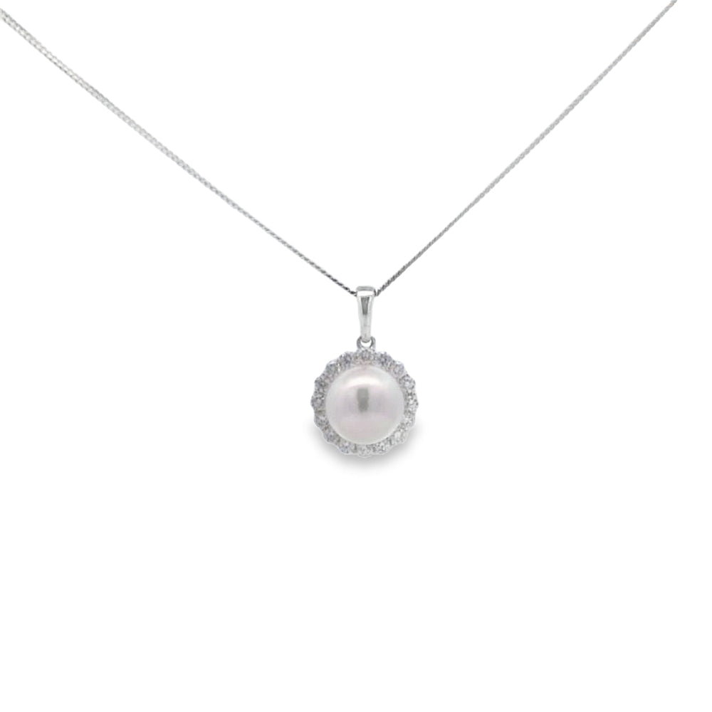 Pearl Halo Pendant AAA Quality Akoya Pearls 8 - 8.5mm in 18ct White Gold