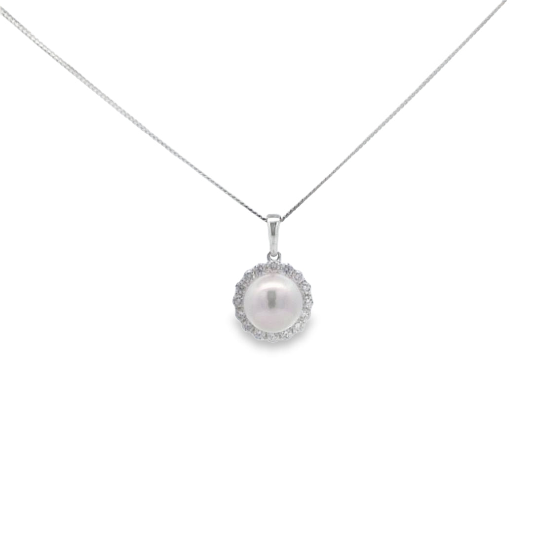 Pearl Halo Pendant AAA Quality Akoya Pearls 8 - 8.5mm in 18ct White Gold