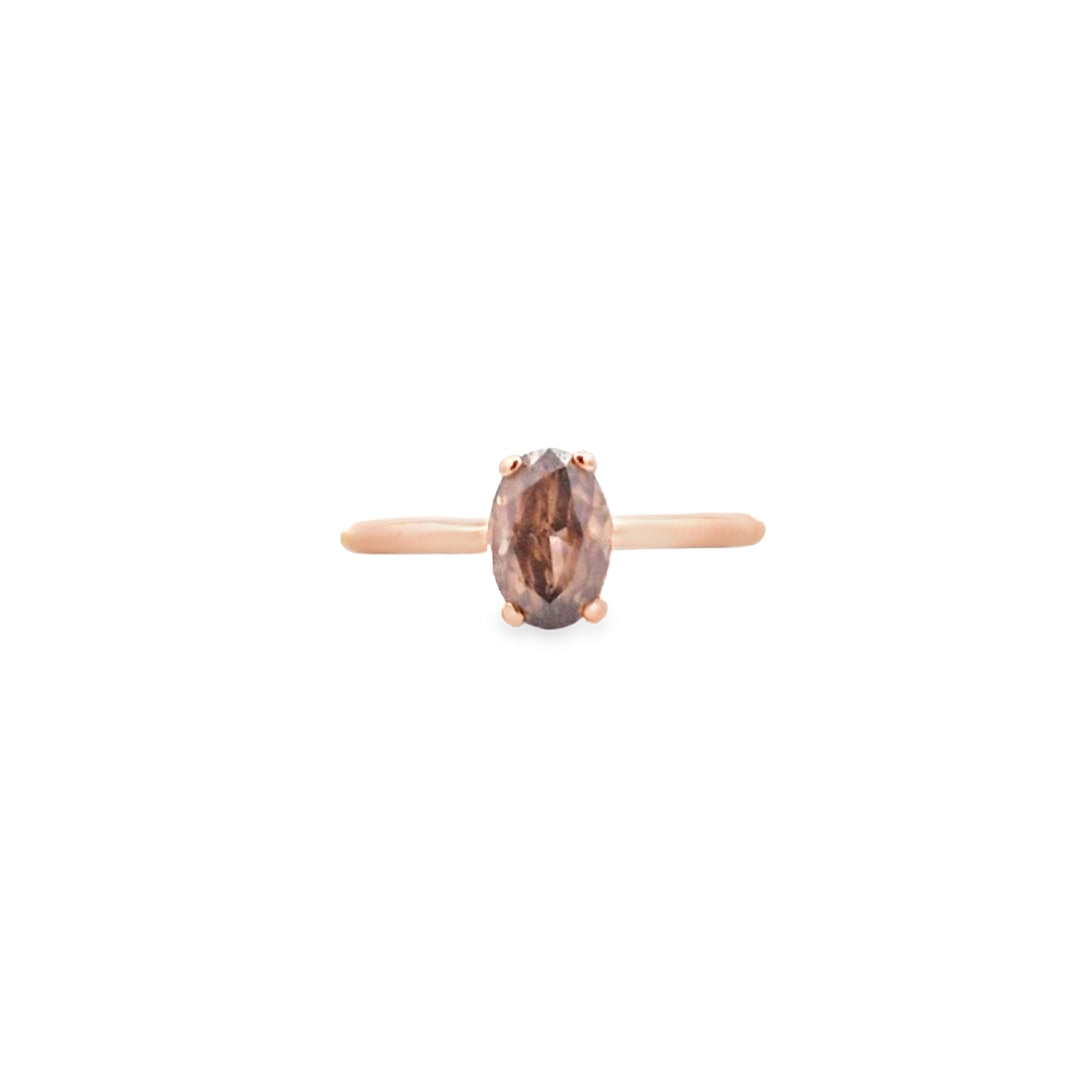 GIA 1.00ct Fancy Dark Orangy Brown Oval Cut Diamond Solitaire Set in 18ct Rose Gold
