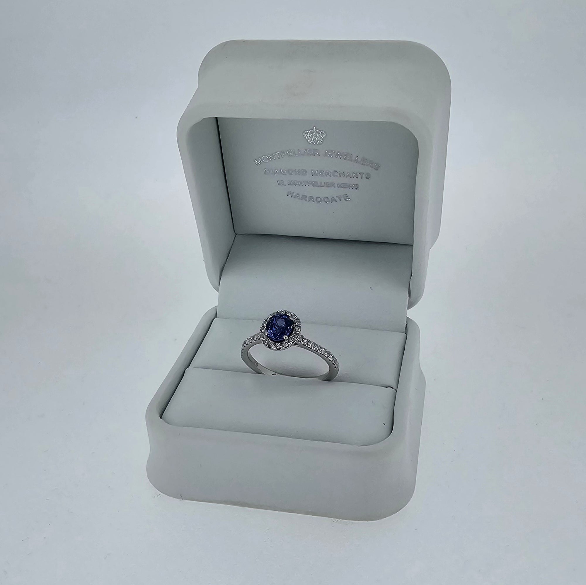 Sapphire & Diamond Halo Ring Set in Platinum