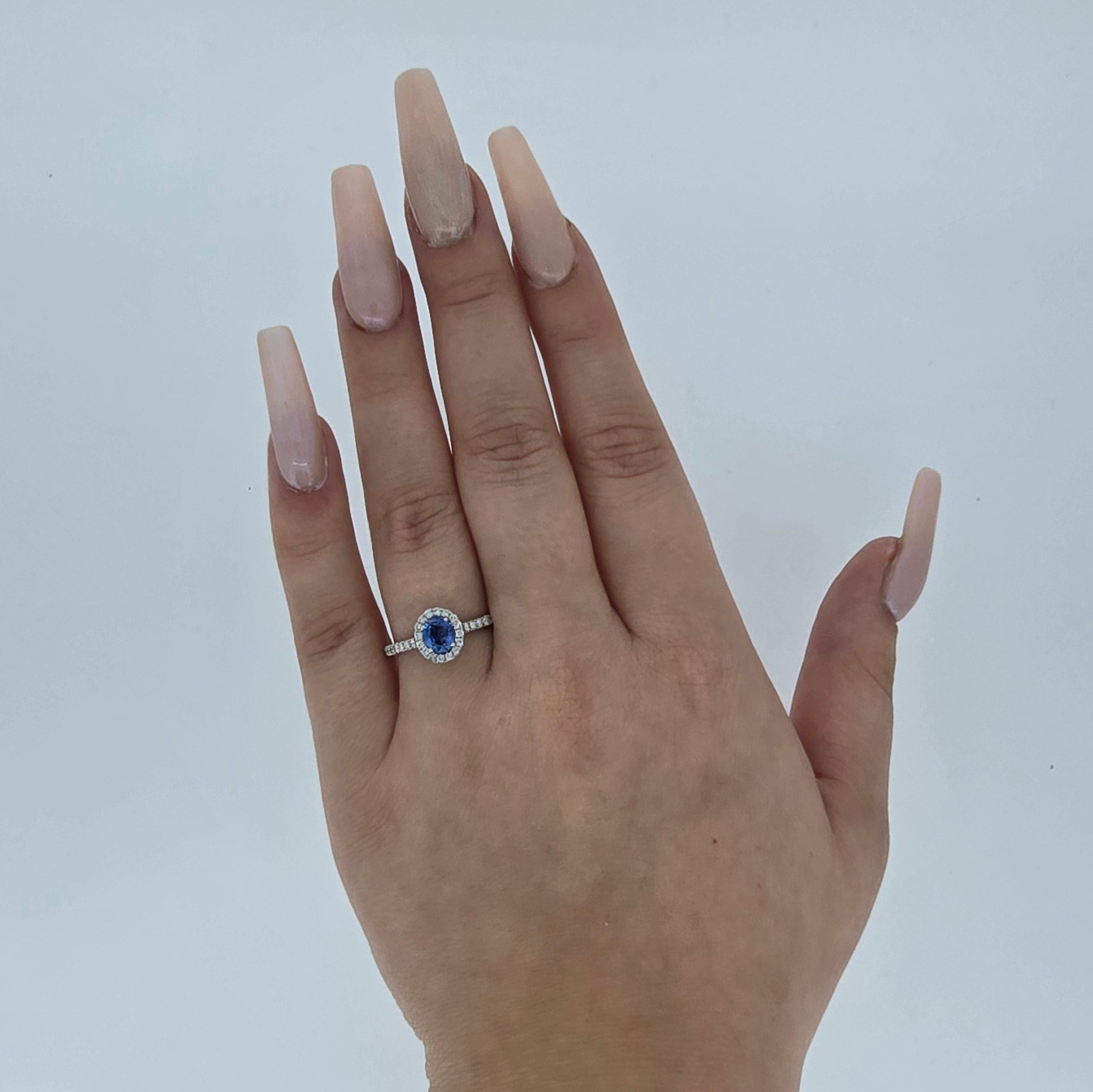 Sapphire & Diamond Halo Ring Set in Platinum