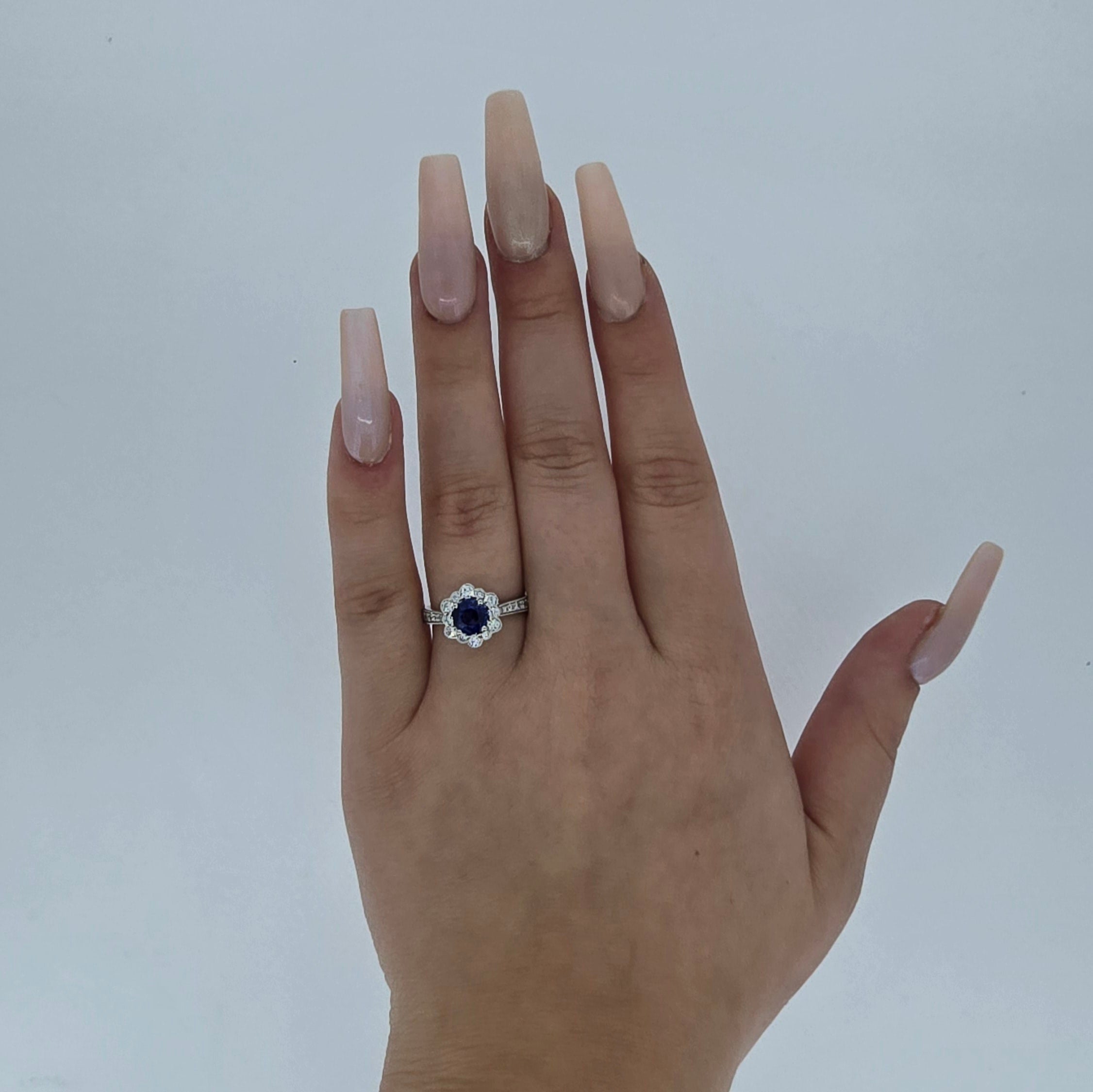 VIP Sapphire & Diamond Fancy Halo Ring Set in Platinum - Montpellier Jewellers