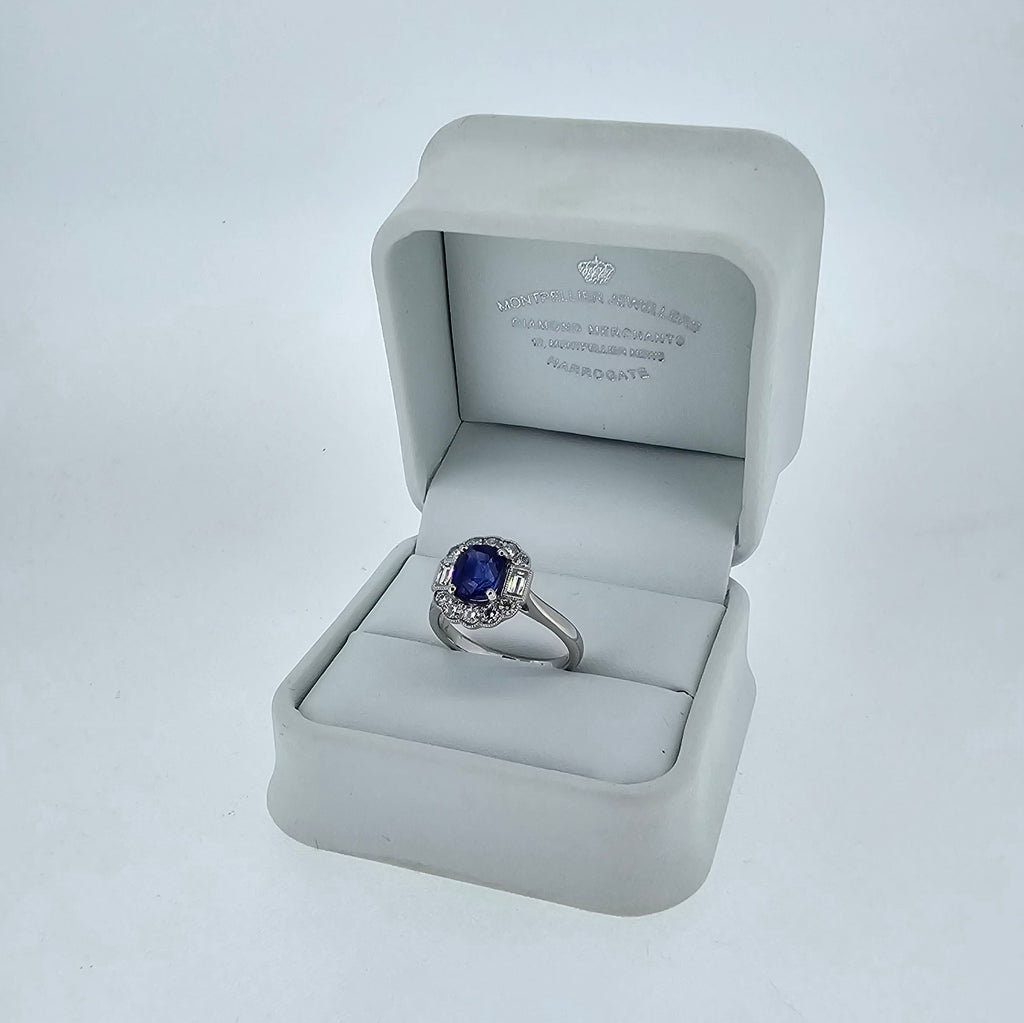 Sapphire & Diamond Fancy Halo Ring Set in Platinum