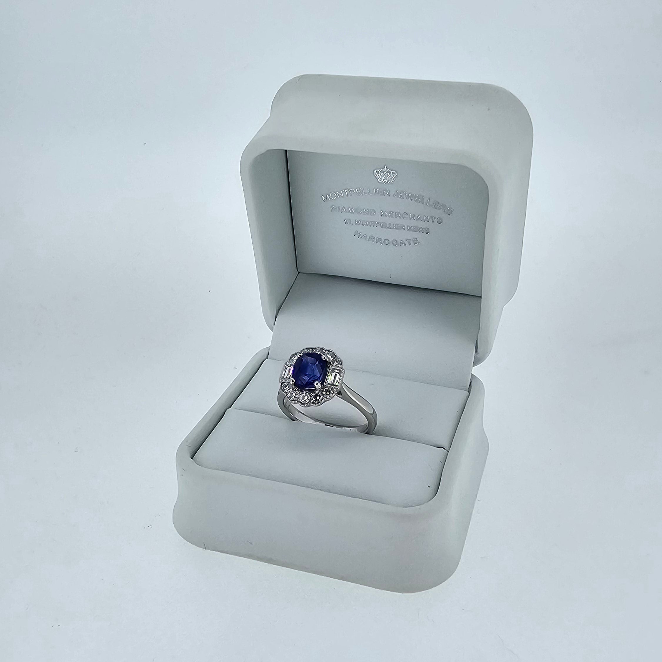 Sapphire & Diamond Fancy Halo Ring Set in Platinum