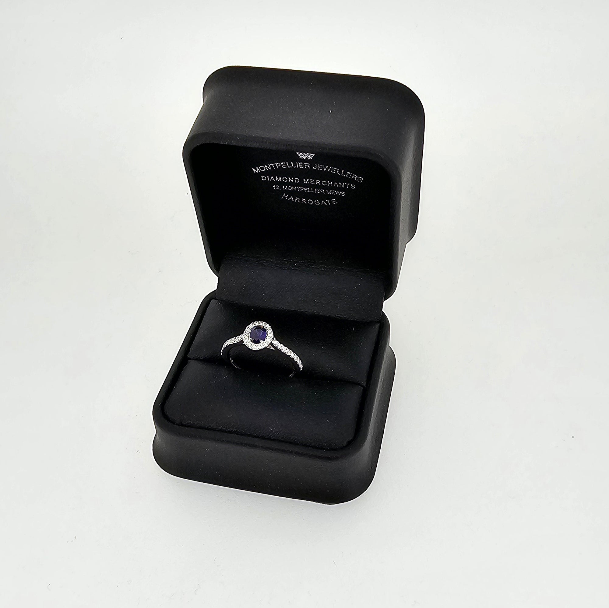 Sapphire & Diamond Halo Ring Set in Platinum