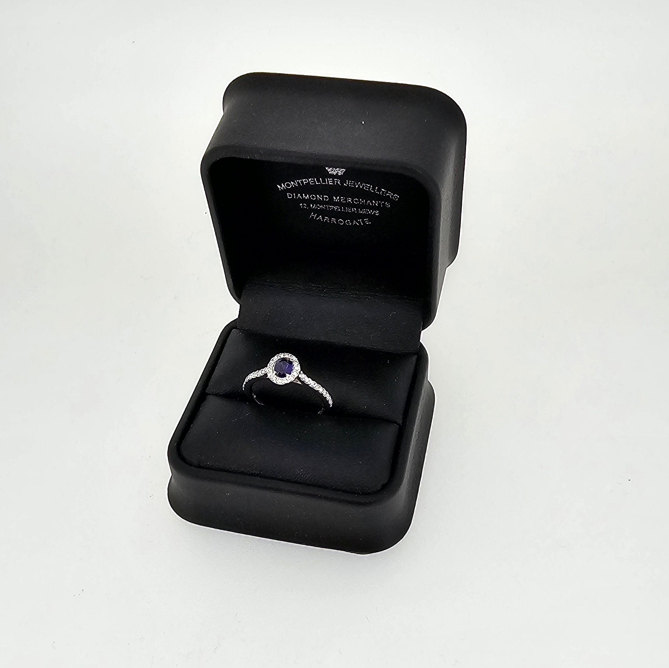 Sapphire & Diamond Halo Ring Set in Platinum