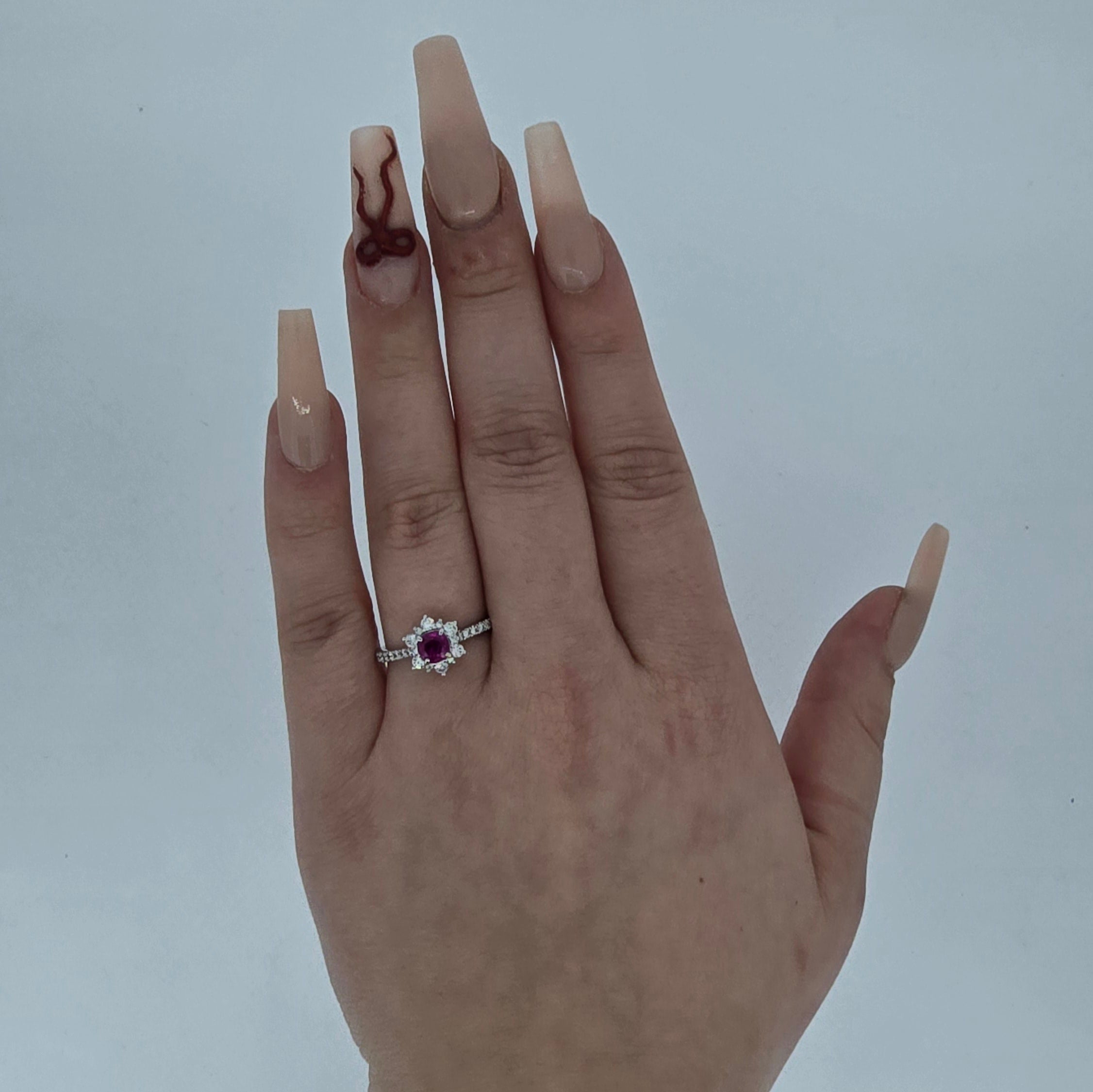 Ruby & Diamond Fancy Cluster Ring with Diamond Shoulders Set in 18ct White Gold - Montpellier Jewellers