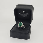 3.93ct Emerald and Diamond Halo Ring with Diamond Shoulders Set in Platinum