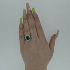 3.93ct Emerald and Diamond Halo Ring with Diamond Shoulders Set in Platinum