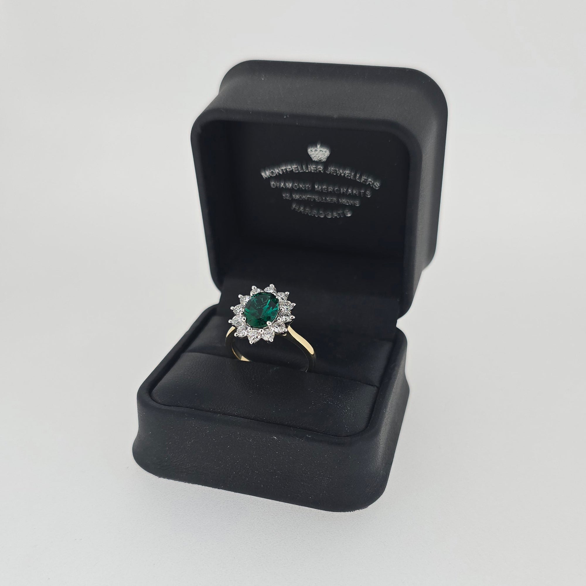1.56ct LAB Emerald & LAB Diamond Cluster Ring set in 9ct Gold
