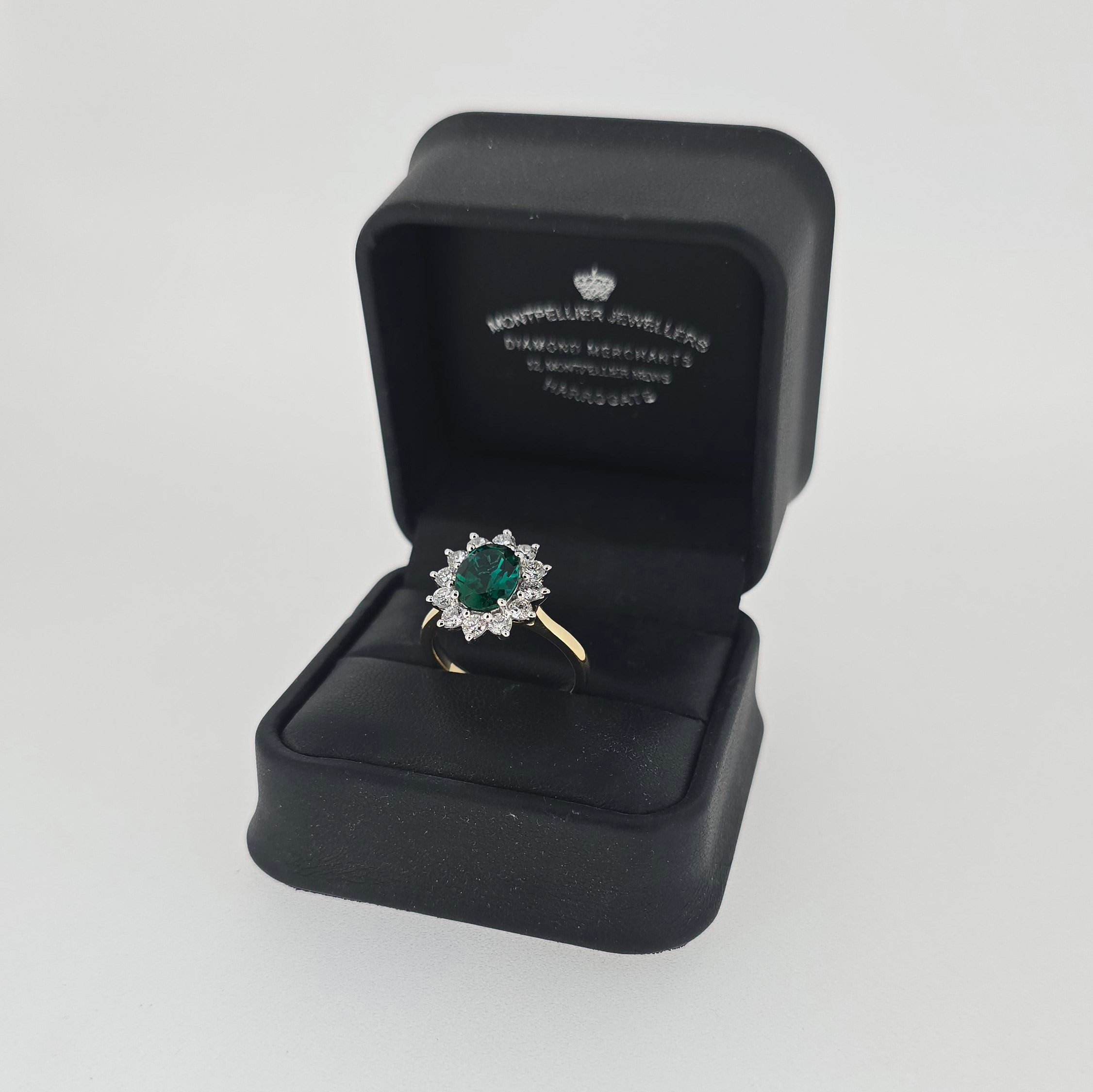 1.56ct LAB Emerald & LAB Diamond Cluster Ring set in 9ct Gold - Montpellier Jewellers