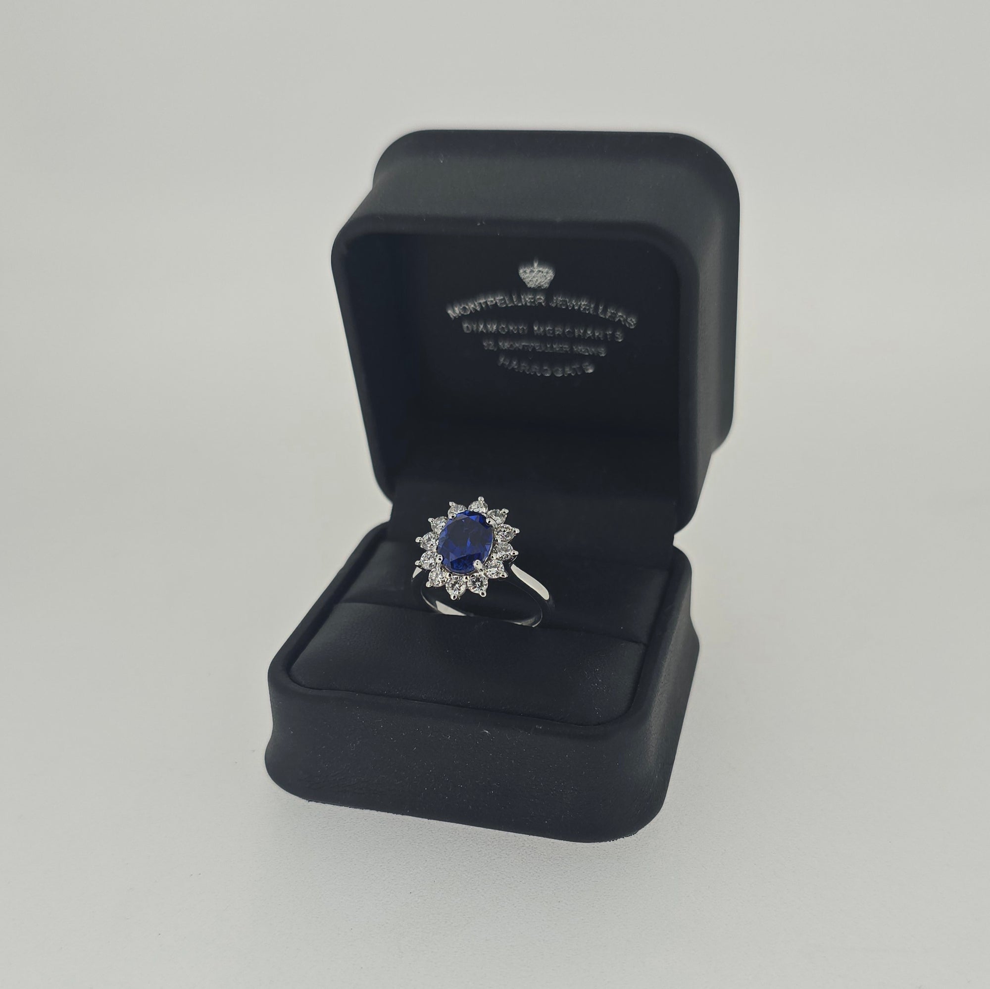 2.57ct LAB Sapphire & LAB Diamond Cluster Ring set in 9ct White Gold