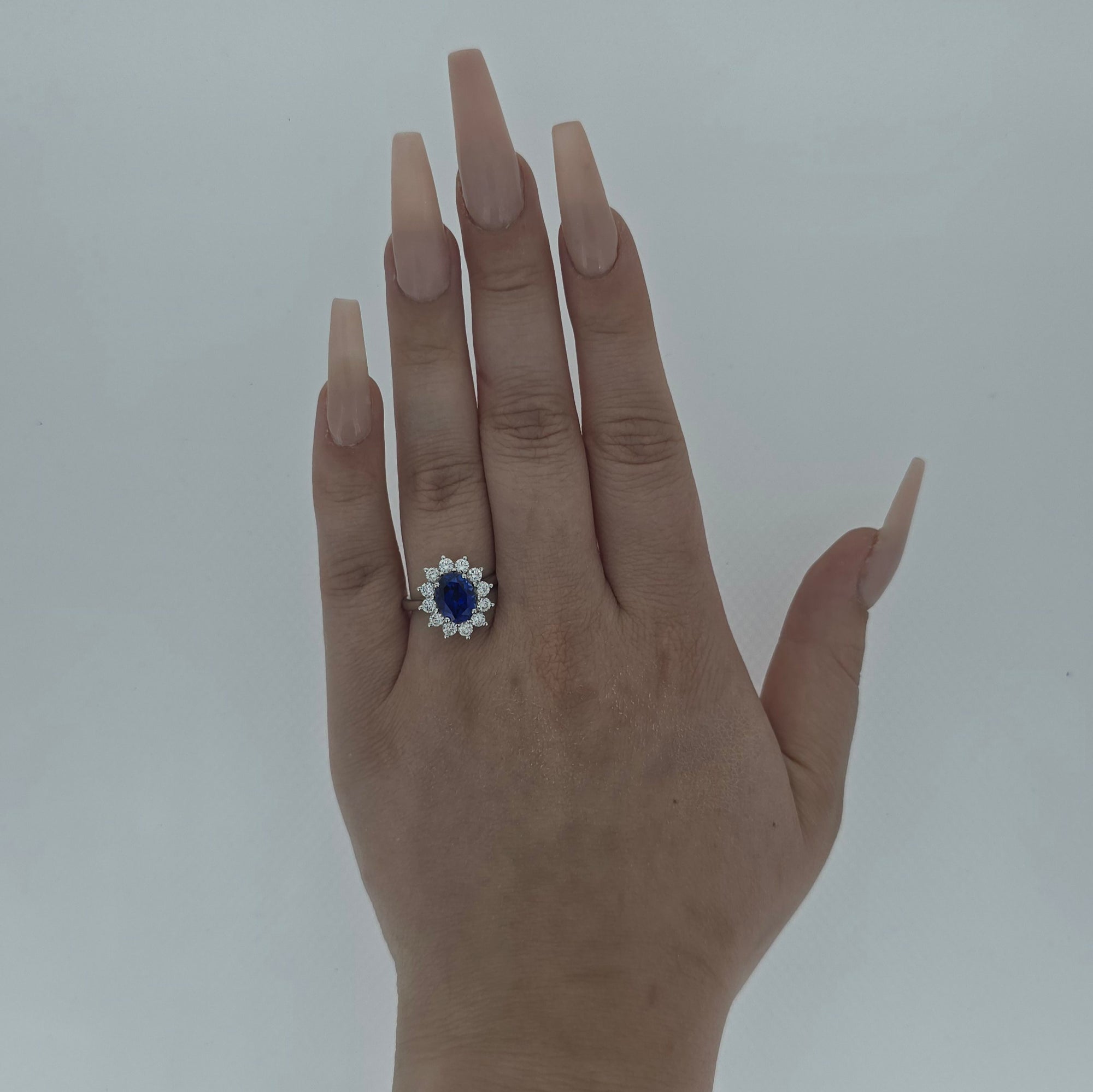 2.57ct LAB Sapphire & LAB Diamond Cluster Ring set in 9ct White Gold