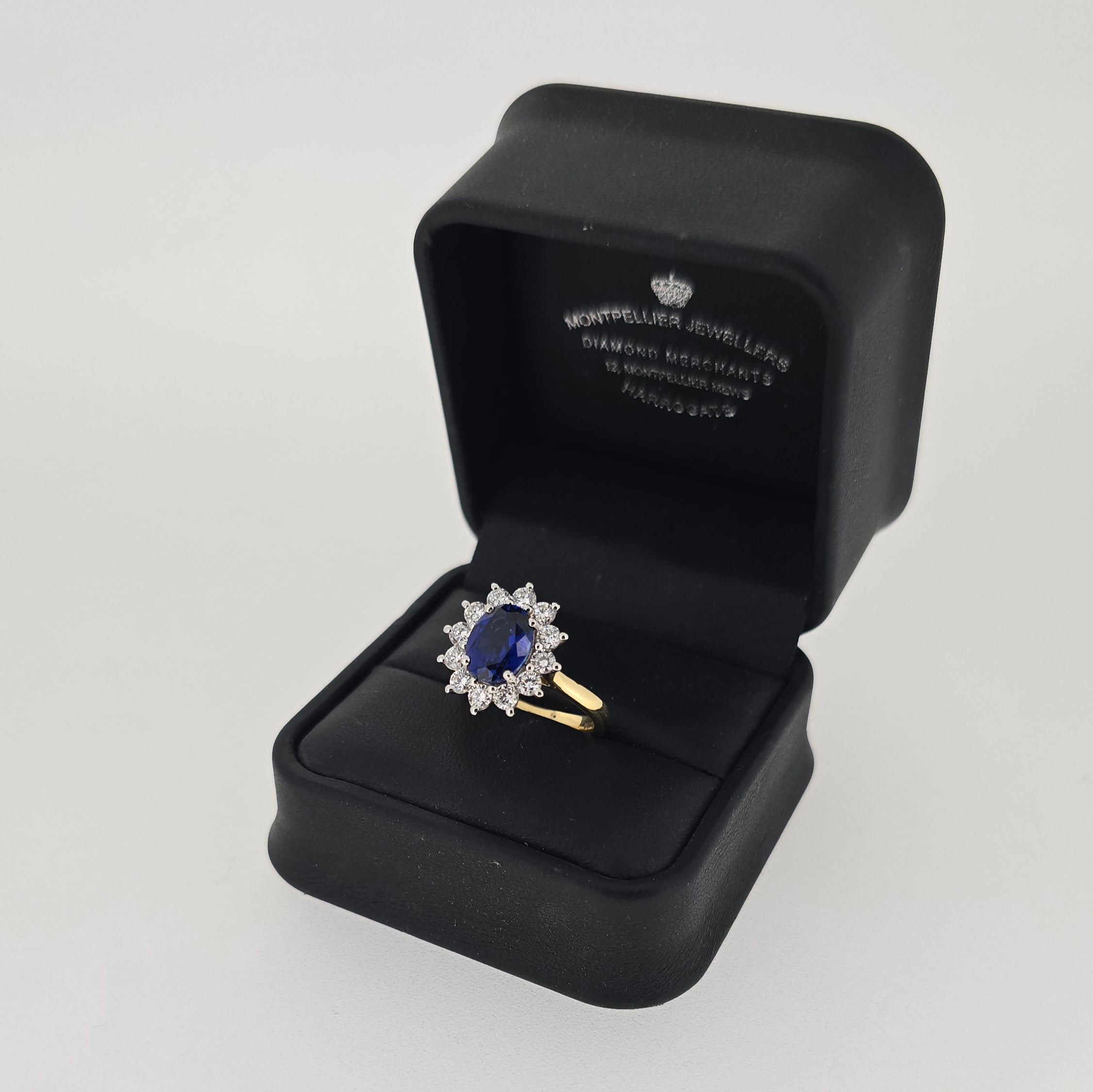 2.57ct LAB Sapphire & LAB Diamond Cluster Ring set in 9ct Gold - Montpellier Jewellers