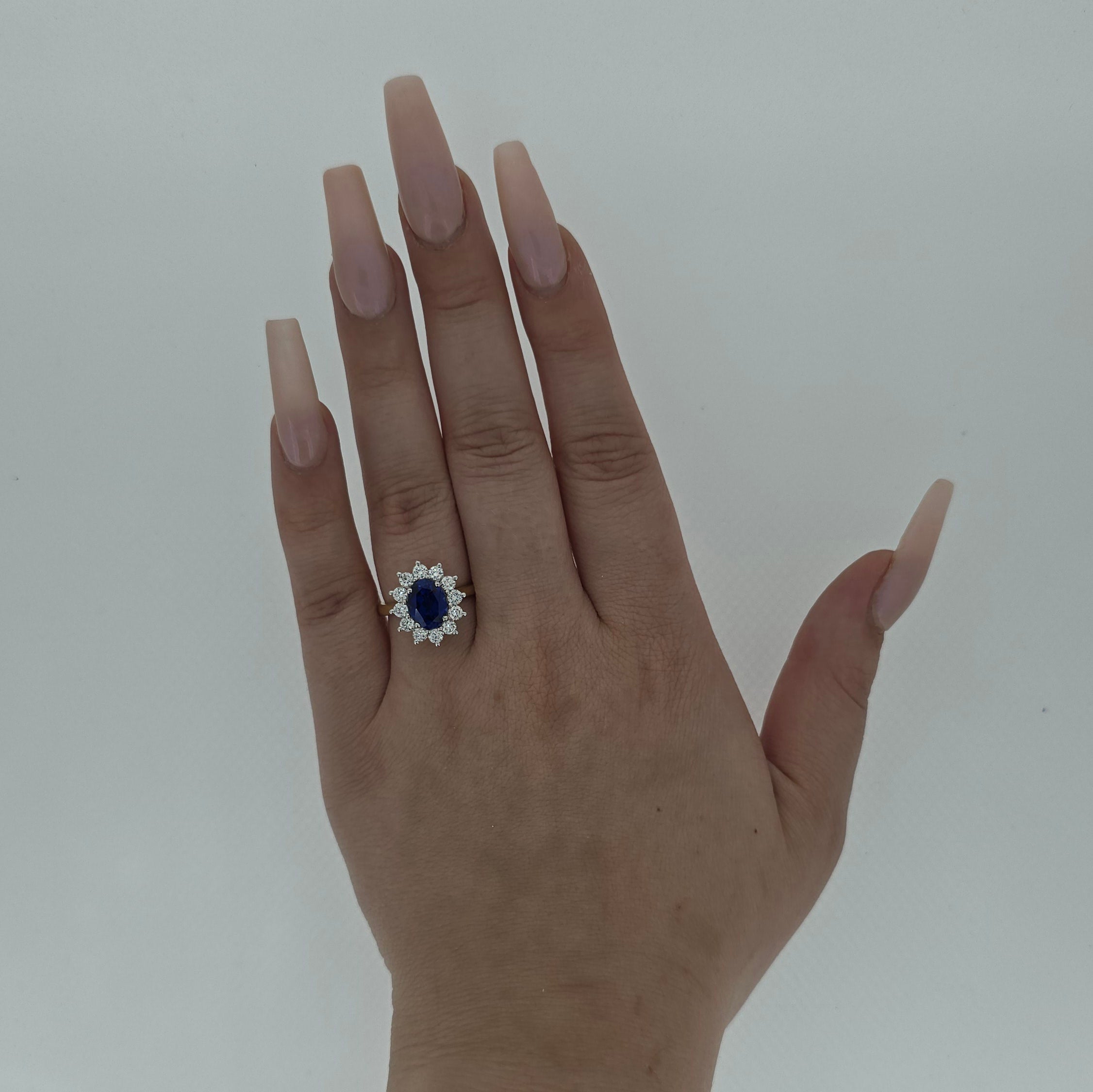 2.57ct LAB Sapphire & LAB Diamond Cluster Ring set in 9ct Gold - Montpellier Jewellers