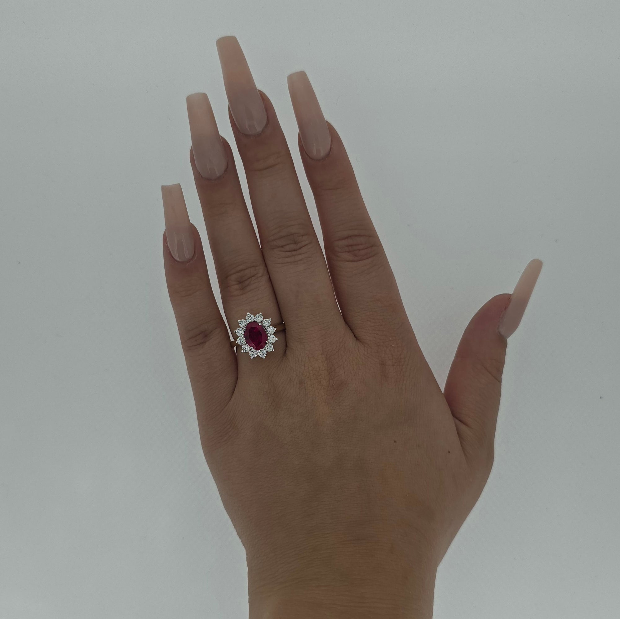 2.33ct LAB Ruby & LAB Diamond Cluster Ring set in 9ct Gold