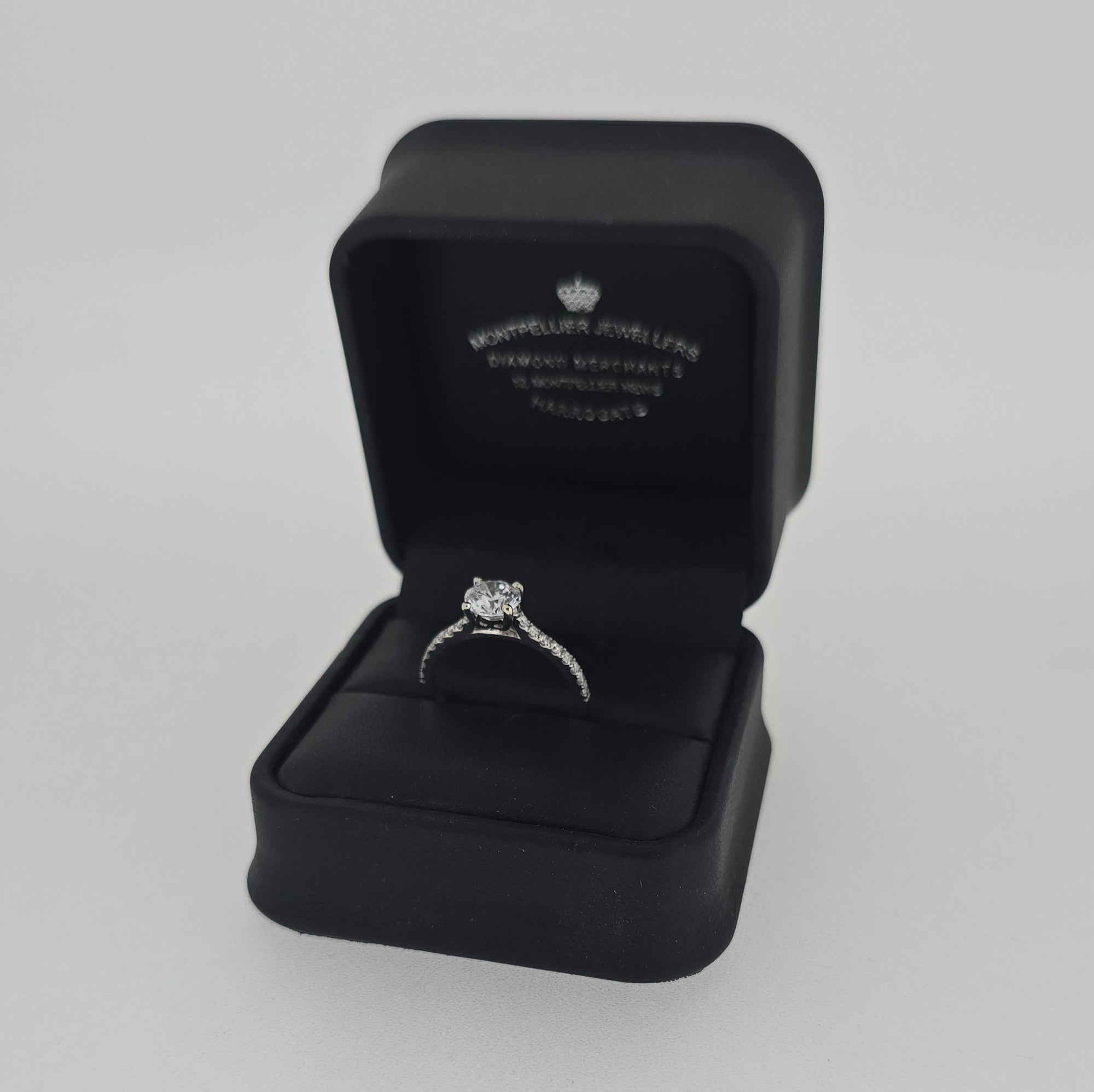 0.97ct F/VS LAB Diamond Ring with Diamond Shoulders set in 9ct White Gold