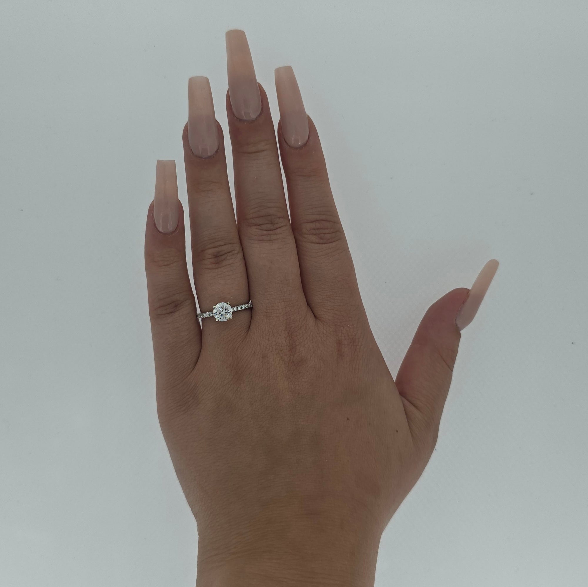 0.97ct F/VS LAB Diamond Ring with Diamond Shoulders set in 9ct White Gold