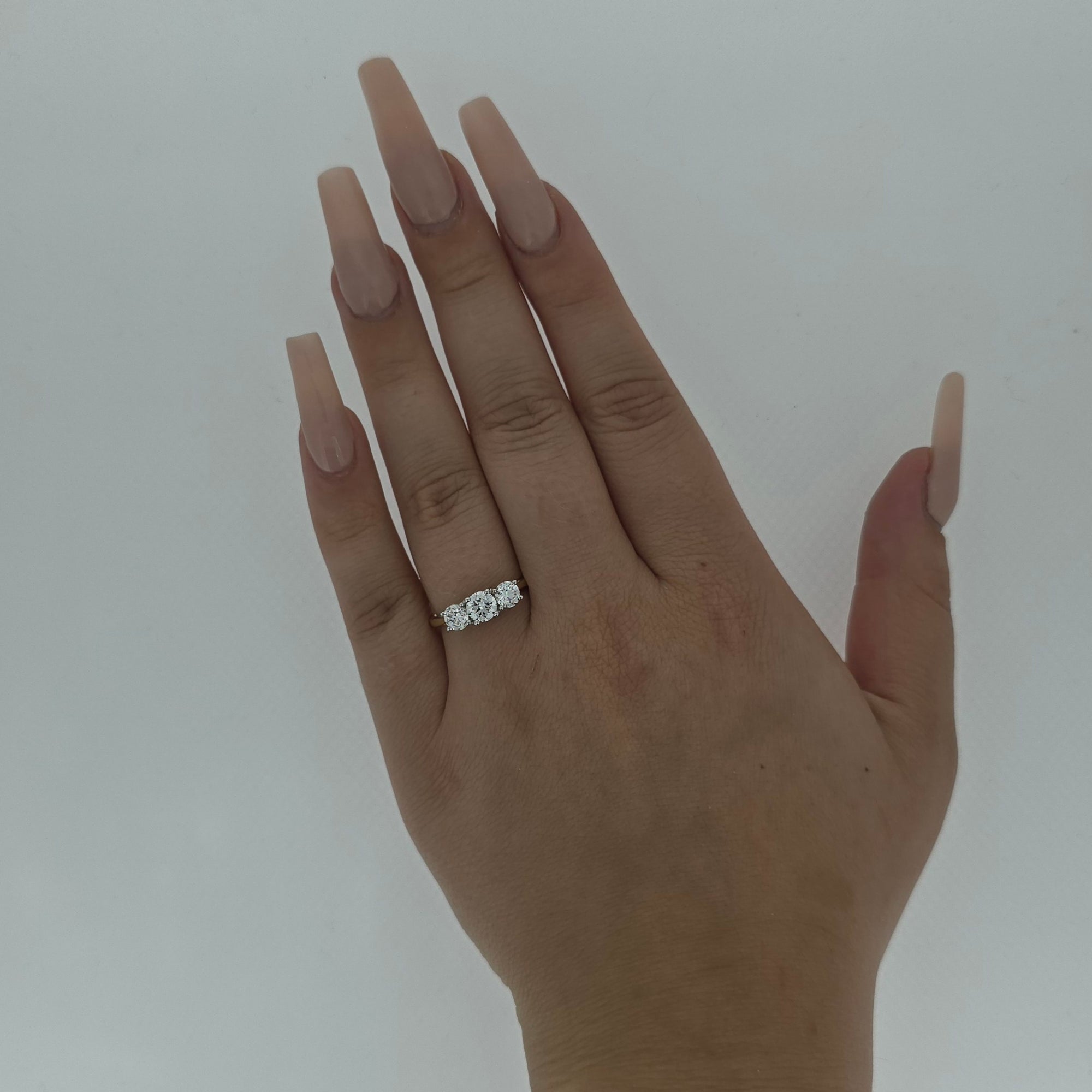 1.35ct F/VS LAB Diamond 3 Stone Ring Set In Yellow Gold