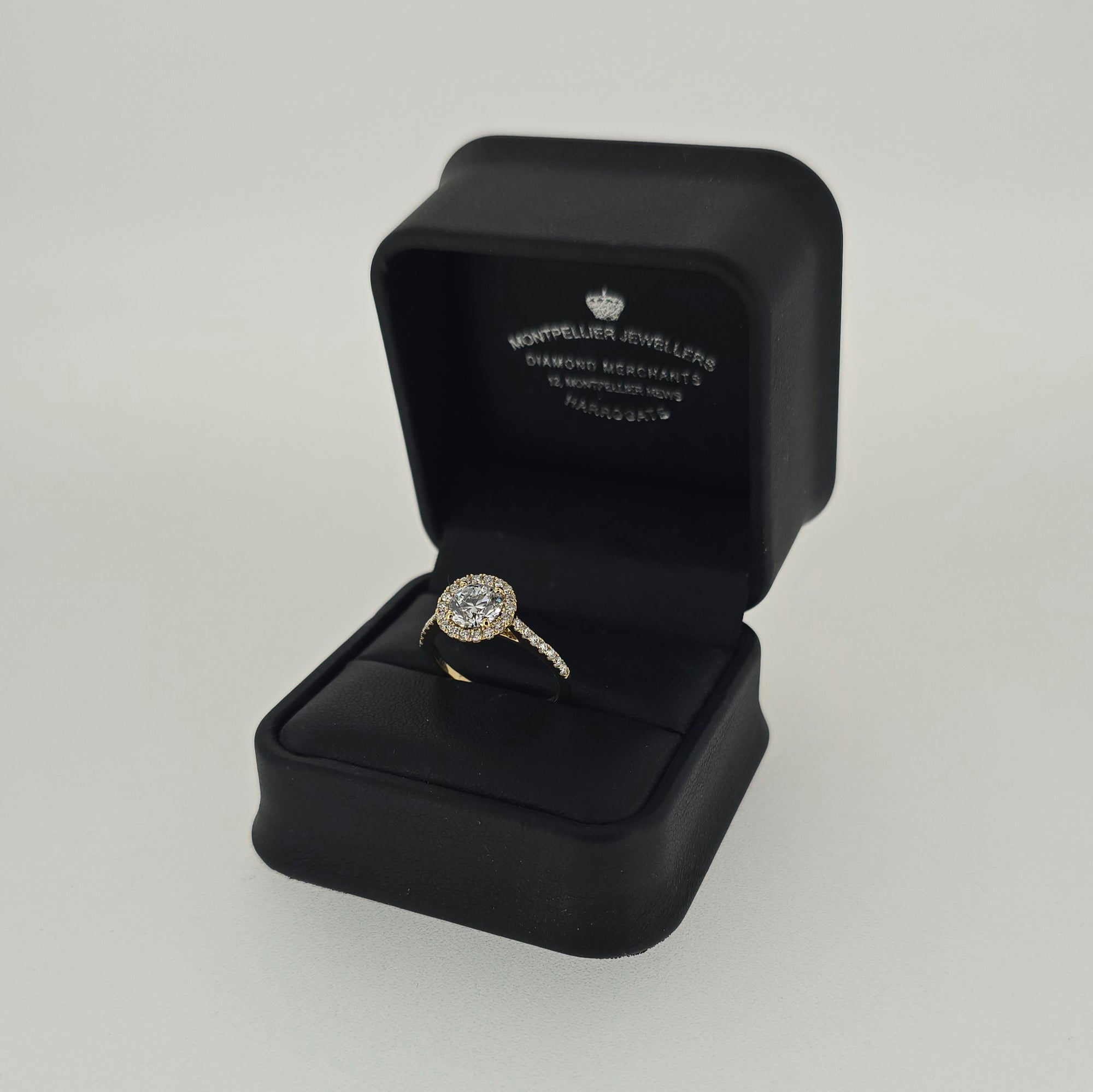 1.44ct F/VS LAB Diamond Halo Ring with Diamond Shoulders set in 9ct Yellow Gold