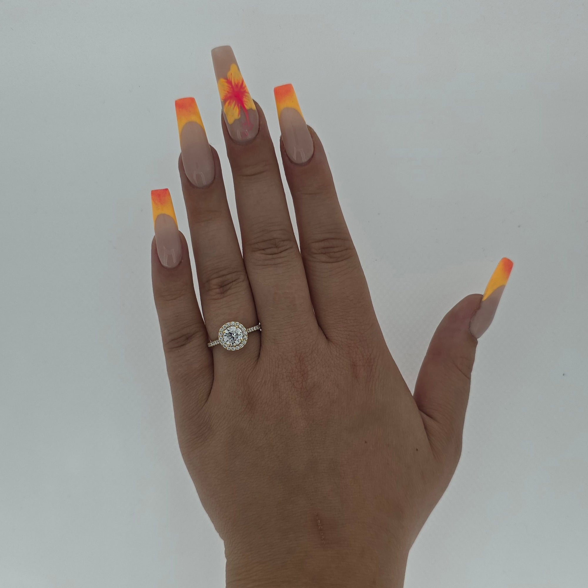 1.44ct F/VS LAB Diamond Halo Ring with Diamond Shoulders set in 9ct Yellow Gold