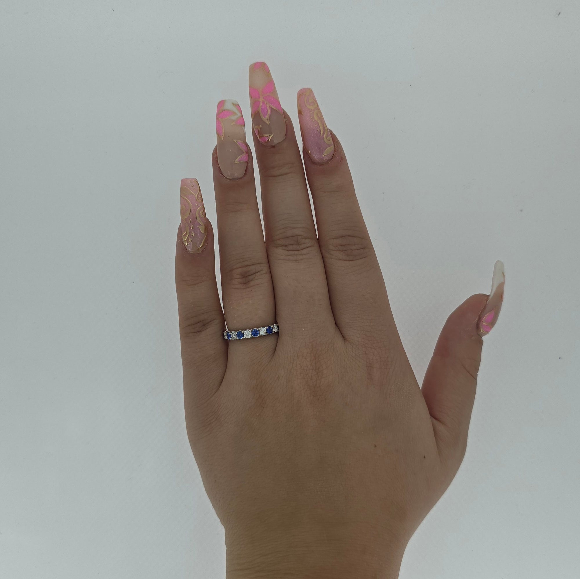 Diamond & Sapphire Claw Set Half Eternity Ring Set in Platinum