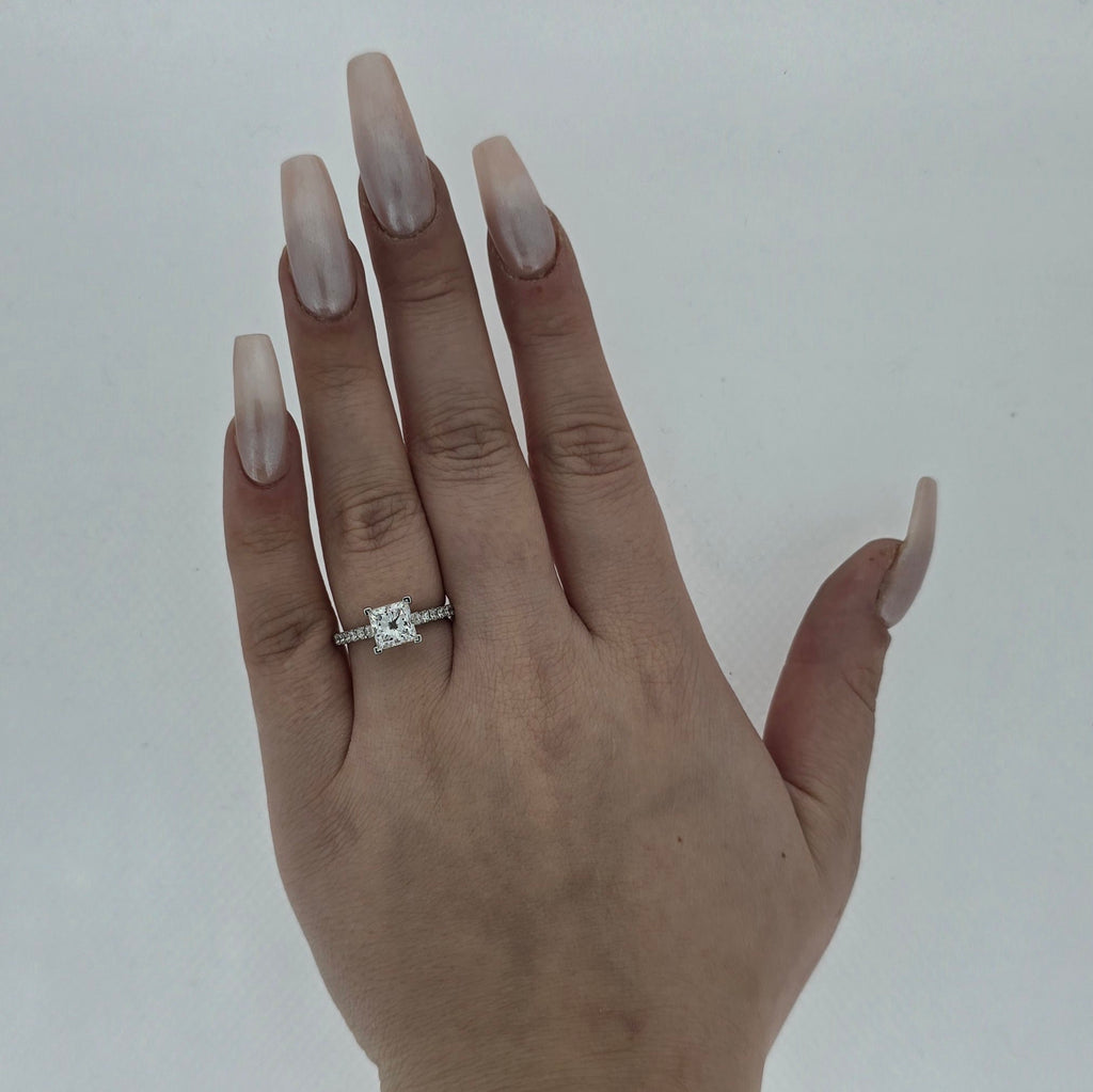 1.53ct D/VS2 LAB Princess Cut Diamond Ring with Diamond Shoulders set in Platinum