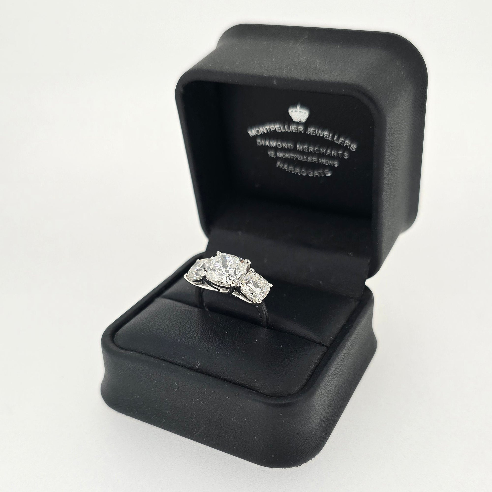 5.50ct F/VS1 Square Cushion Cut LAB Diamond Solitaire 3 Stone Ring Set in White Gold