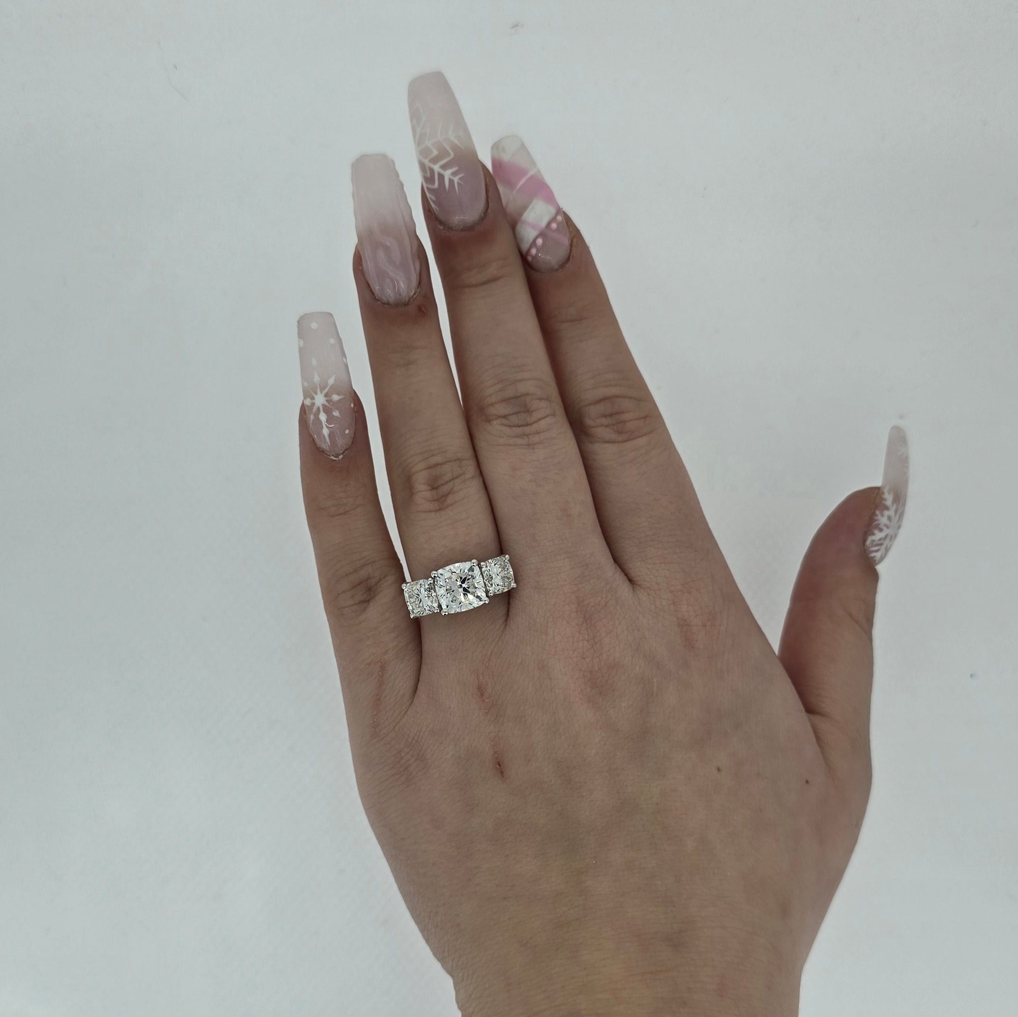 5.50ct F/VS1 Square Cushion Cut LAB Diamond Solitaire 3 Stone Ring Set in White Gold