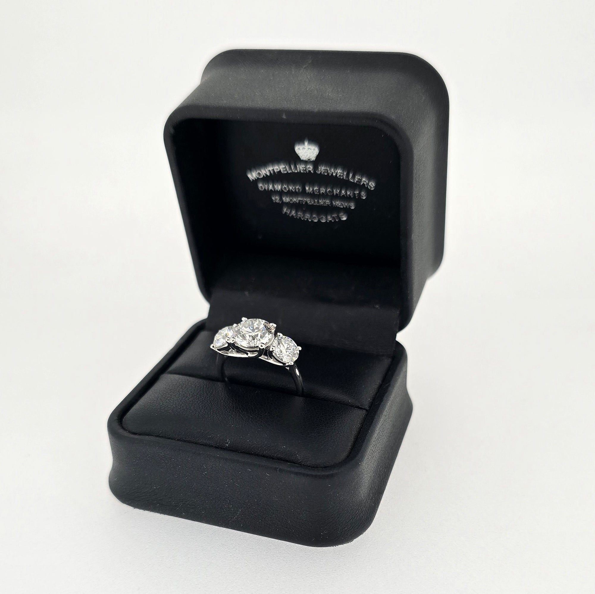 3.54ct F/VS1 Round Brilliant Cut LAB Diamond Solitaire 3 Stone Ring Set in White Gold