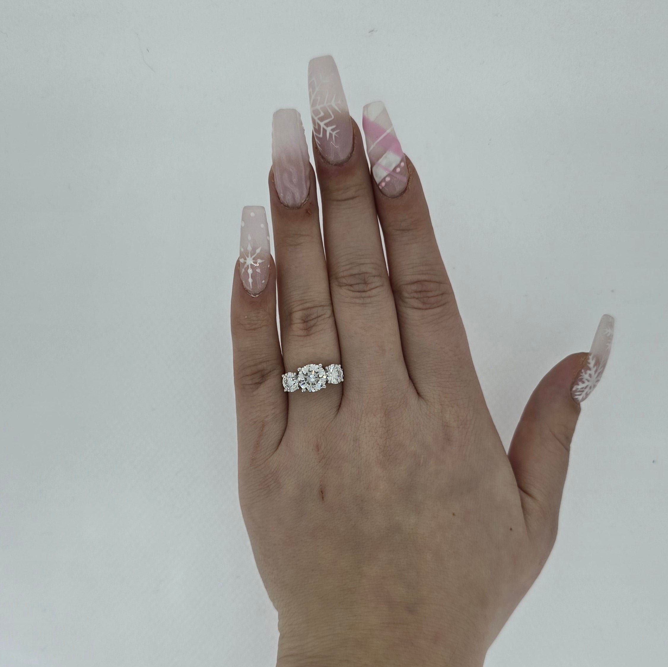 3.54ct F/VS1 Round Brilliant Cut LAB Diamond 3 Stone Ring Set in White Gold - Montpellier Jewellers