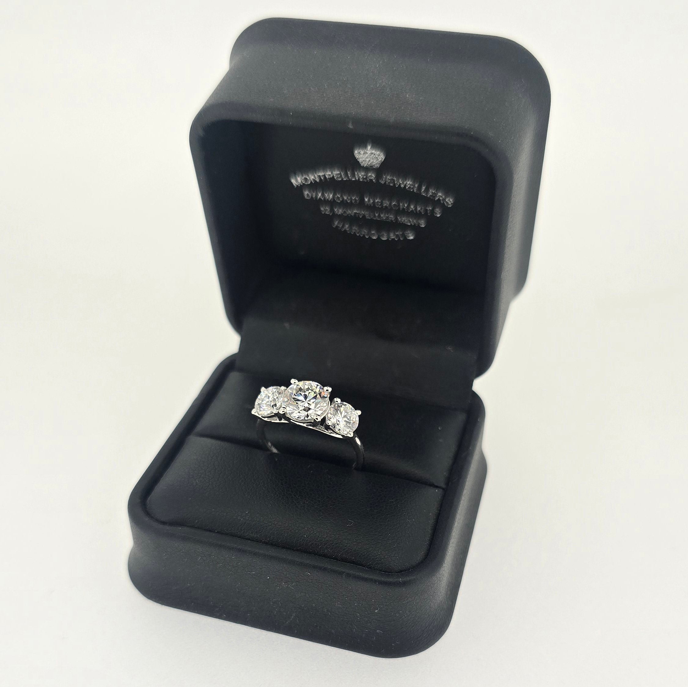 2.75ct F/VS1 Round Brilliant Cut LAB Diamond 3 Stone Ring Set in White Gold - Montpellier Jewellers