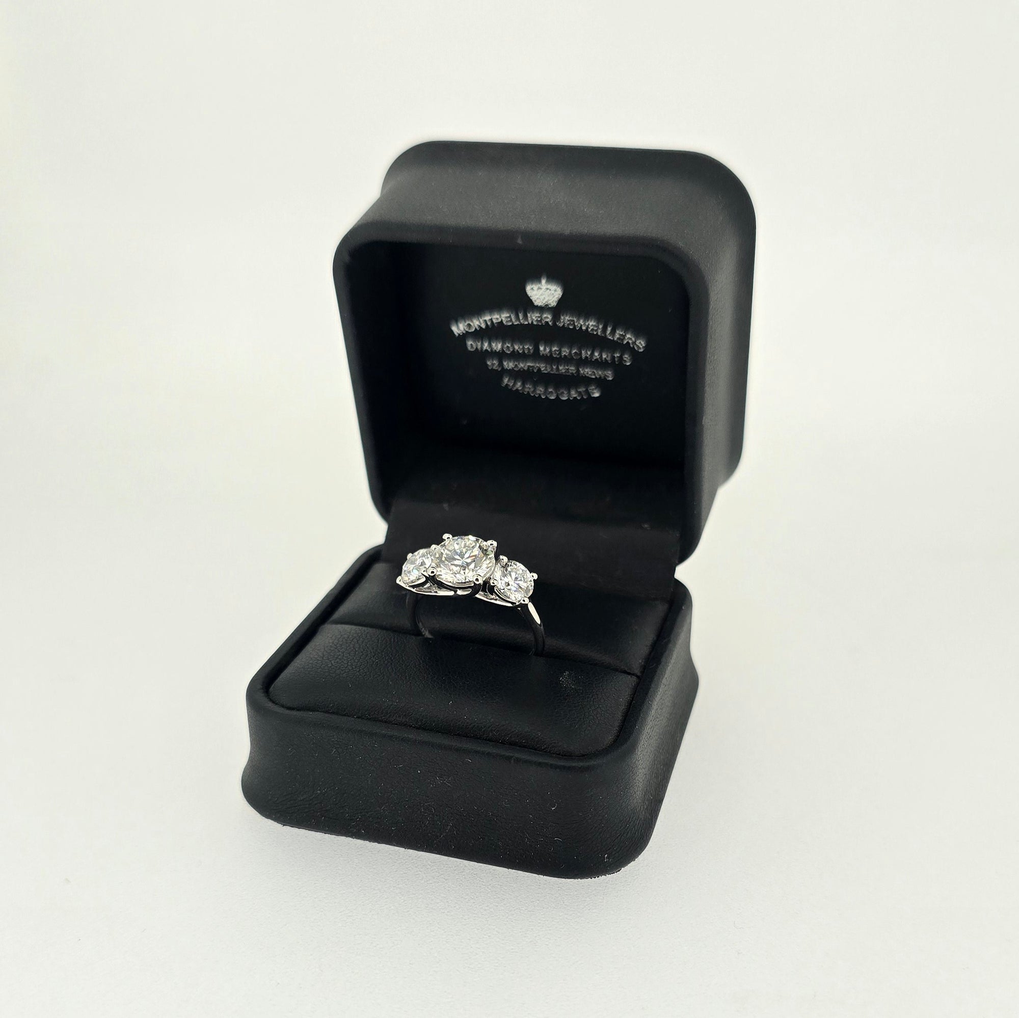 3.51ct F/VS1 Round Brilliant Cut LAB Diamond 3 Stone Ring Set in White Gold