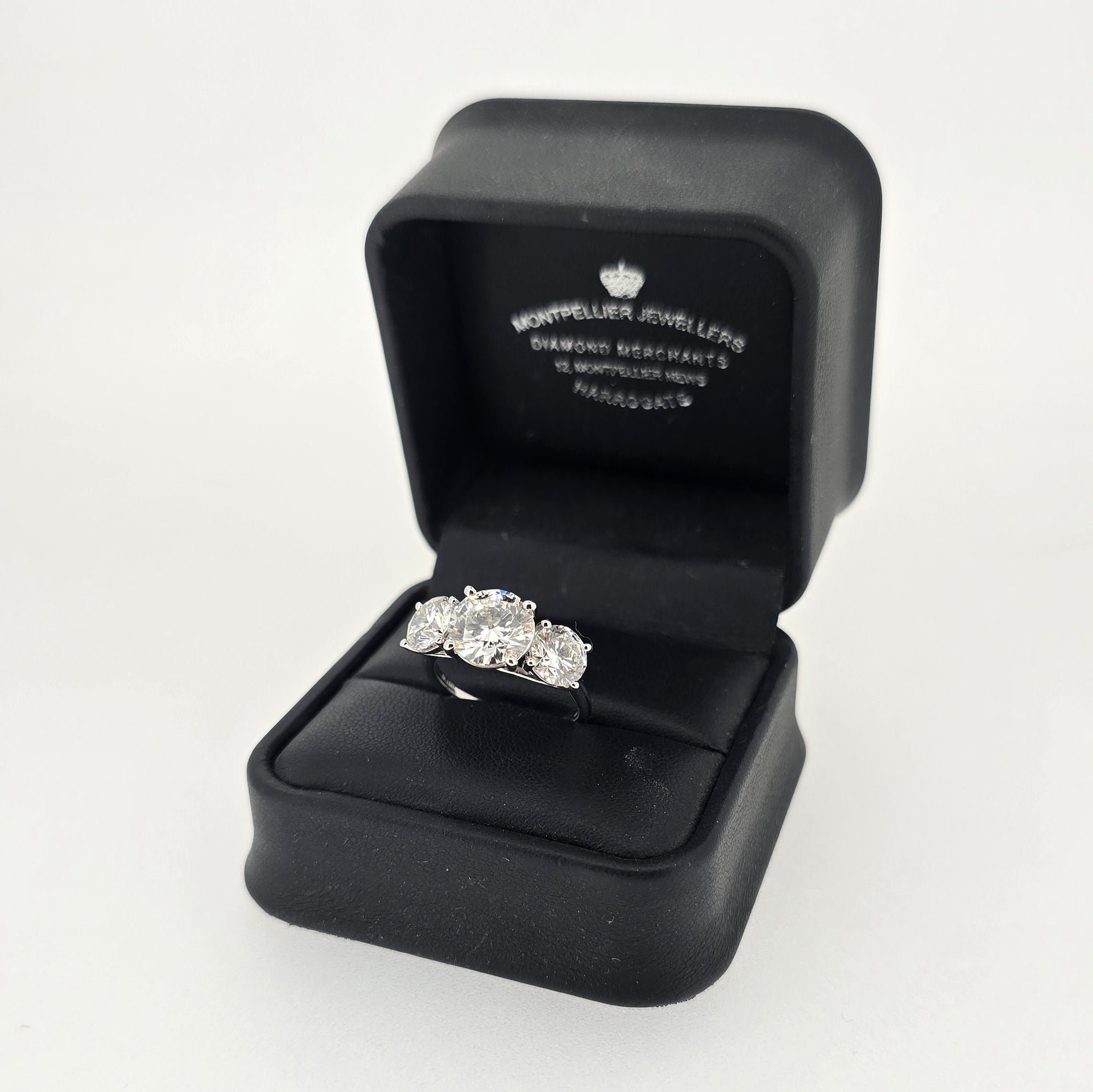 4.63ct F/VS1 Round Brilliant Cut LAB Diamond 3 Stone Ring Set in White Gold
