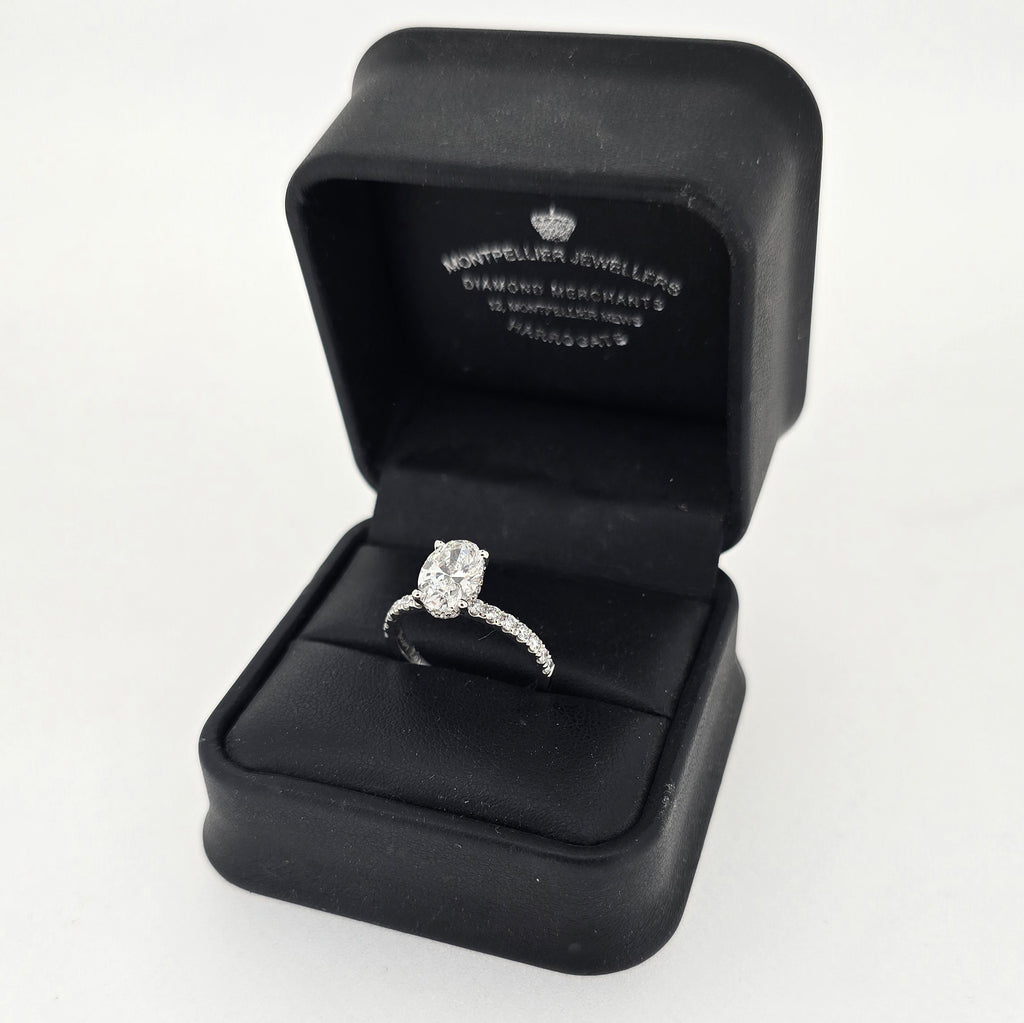 IGI 1.58ct D/VS2 Oval Shape LAB Diamond Ring with Diamond Shoulders set in Platinum - Montpellier Jewellers