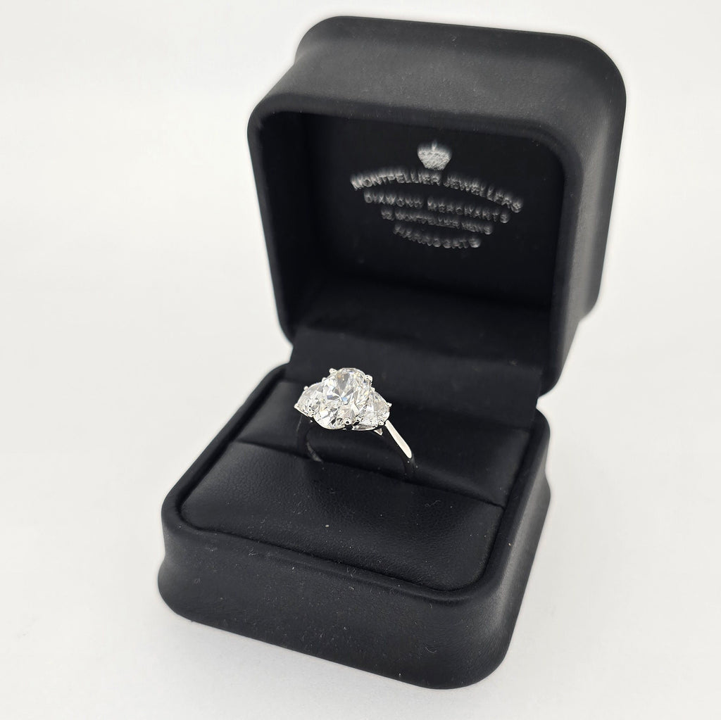 IGI 3.03ct D/VS2 Oval Shape LAB Diamond Ring with Half Moon Side Stones Set in Platinum - Montpellier Jewellers