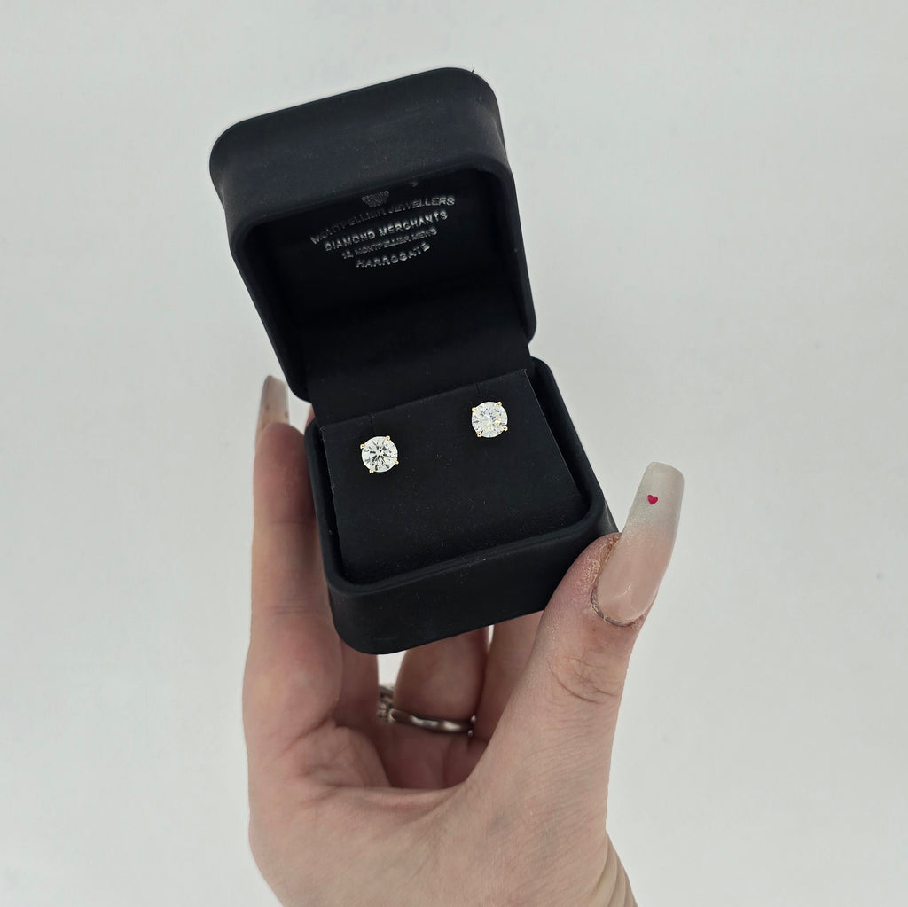2.06ct F/VS LAB Diamond Stud Earrings Set In Yellow Gold - Montpellier Jewellers