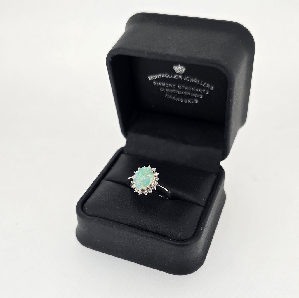 0.87ct Opal & Diamond Cluster Ring set in Platinum - Montpellier Jewellers