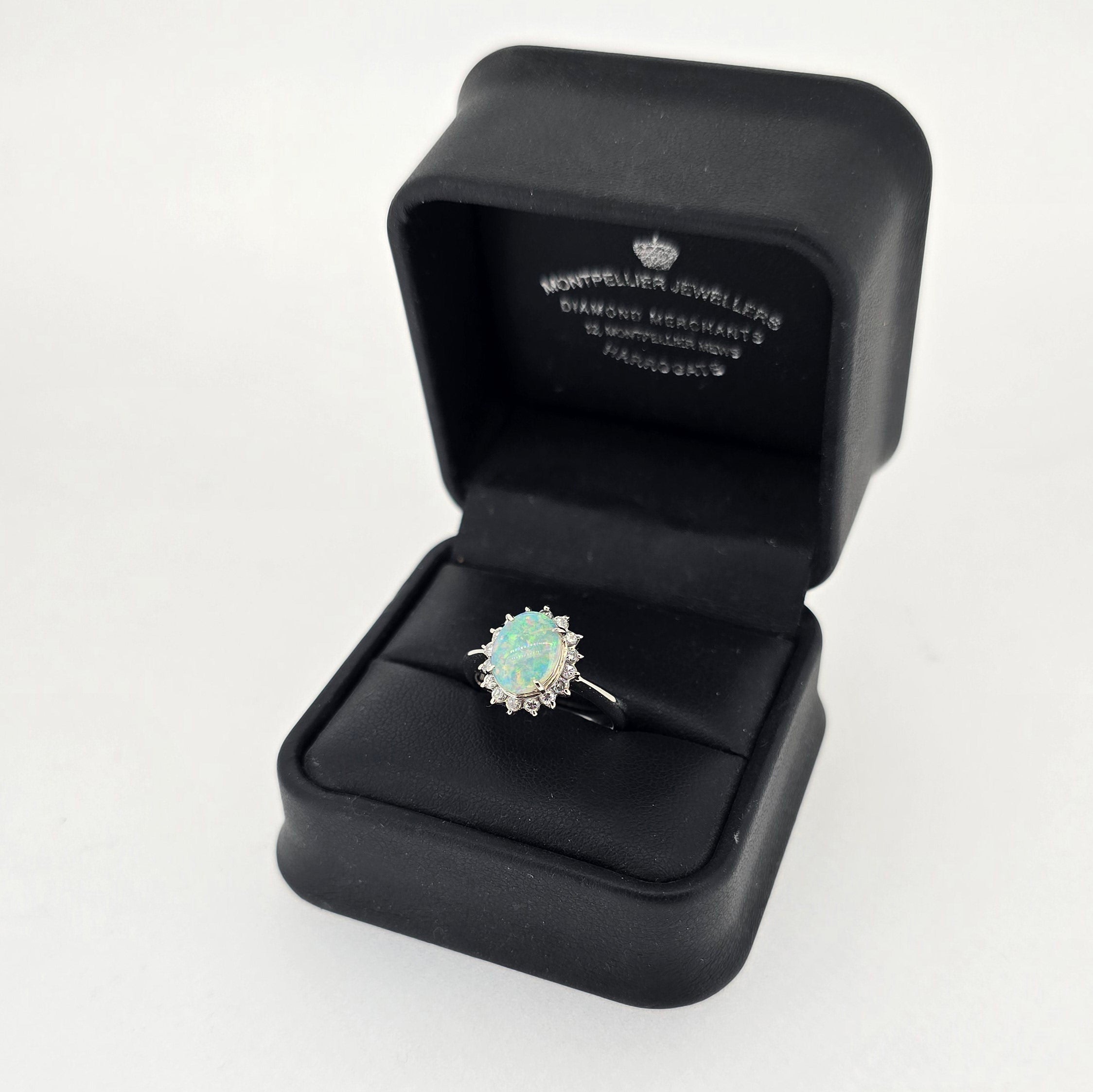 0.87ct Opal & Diamond Cluster Ring set in Platinum - Montpellier Jewellers
