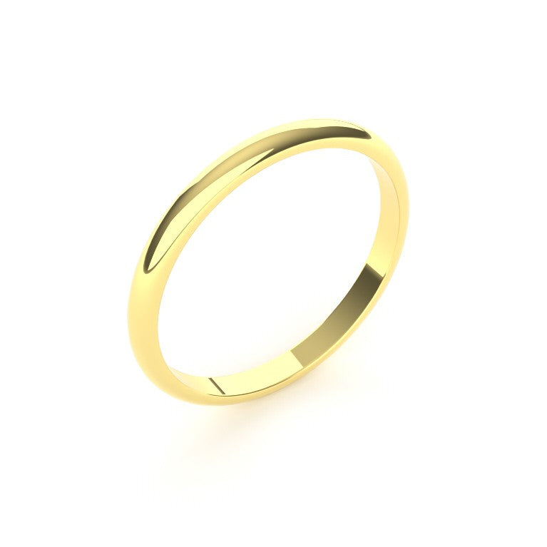 2mm 18ct Yellow Gold D Shape Wedding Ring Light Weight