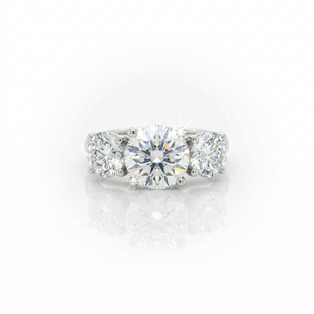 3.54ct F/VS1 Round Brilliant Cut LAB Diamond 3 Stone Ring Set in White Gold